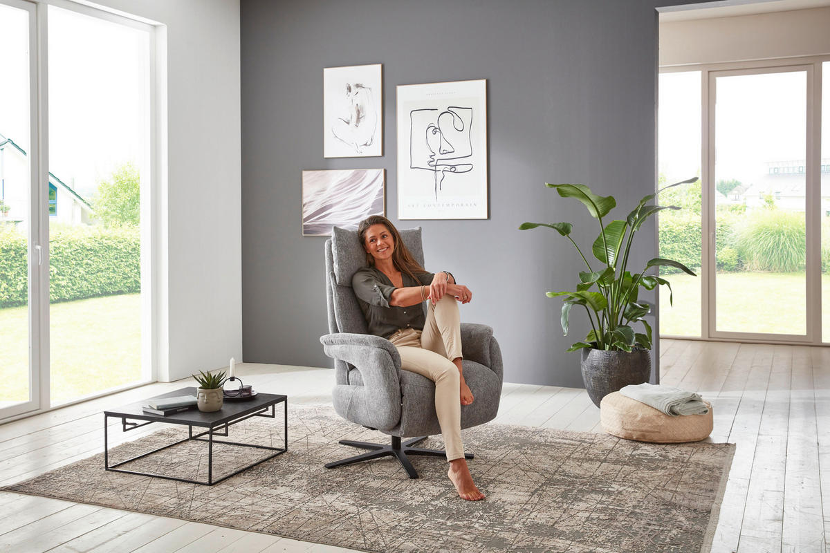 FERNSEHSESSEL  mit Relaxfunktion Struktur Grau  - Schwarz/Grau, MODERN, Textil/Metall (73/115/85cm) - Cantus