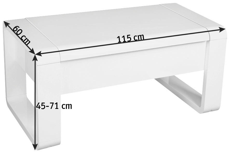 COUCHTISCH 115/60/45-71 cm rechteckig Weiß Hochglanz  - Weiß Hochglanz/Weiß, Design, Holzwerkstoff/Metall (115/60/45-71cm) - Hom`in