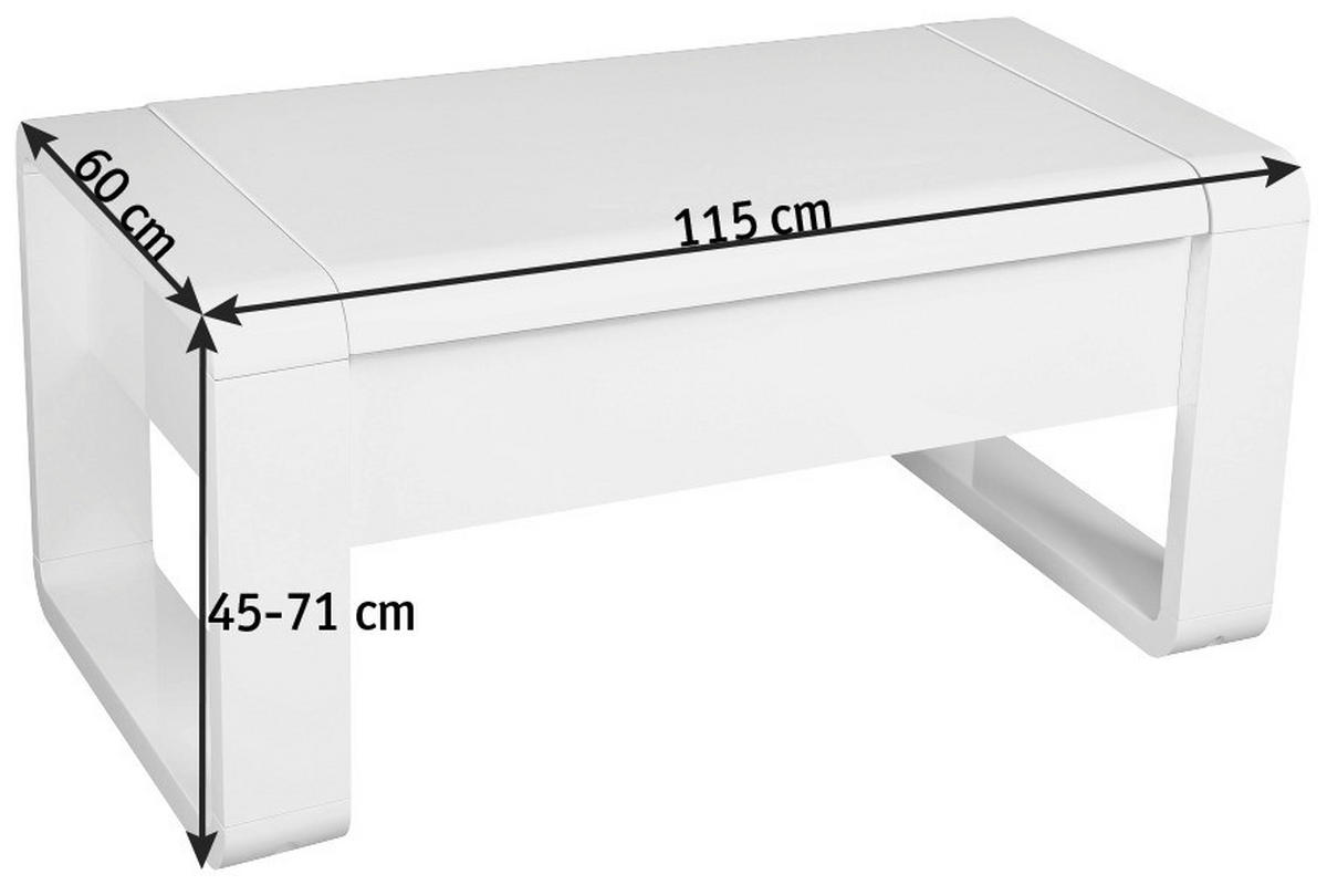 COUCHTISCH 115/60/45-71 cm rechteckig Weiß Hochglanz  - Weiß Hochglanz/Weiß, Design, Holzwerkstoff/Metall (115/60/45-71cm) - Hom`in