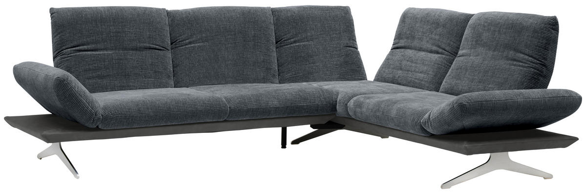 ECKSOFA Flachgewebe Dunkelgrau  - Edelstahlfarben/Dunkelgrau, Design, Textil/Metall (277/209cm) - Koinor