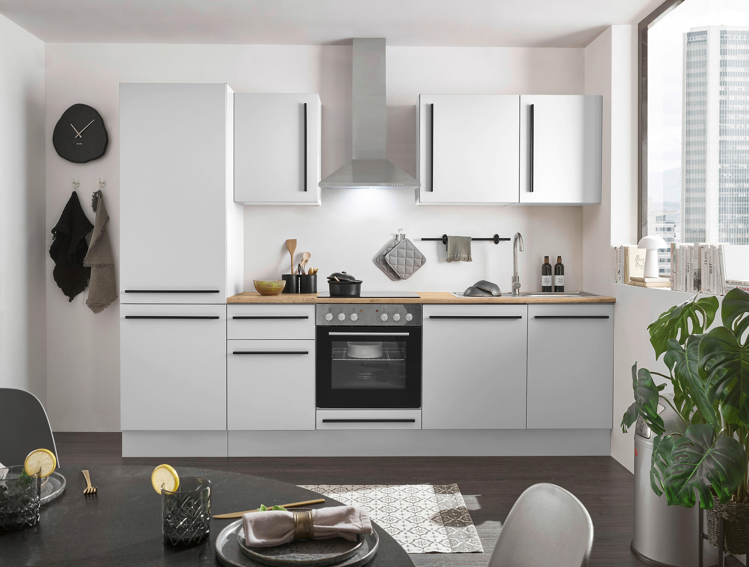 KÜCHENBLOCK 280 cm   in Weiß, Eichefarben  - Eichefarben/Schwarz, Design, Holzwerkstoff/Kunststoff (280cm) - MID.YOU