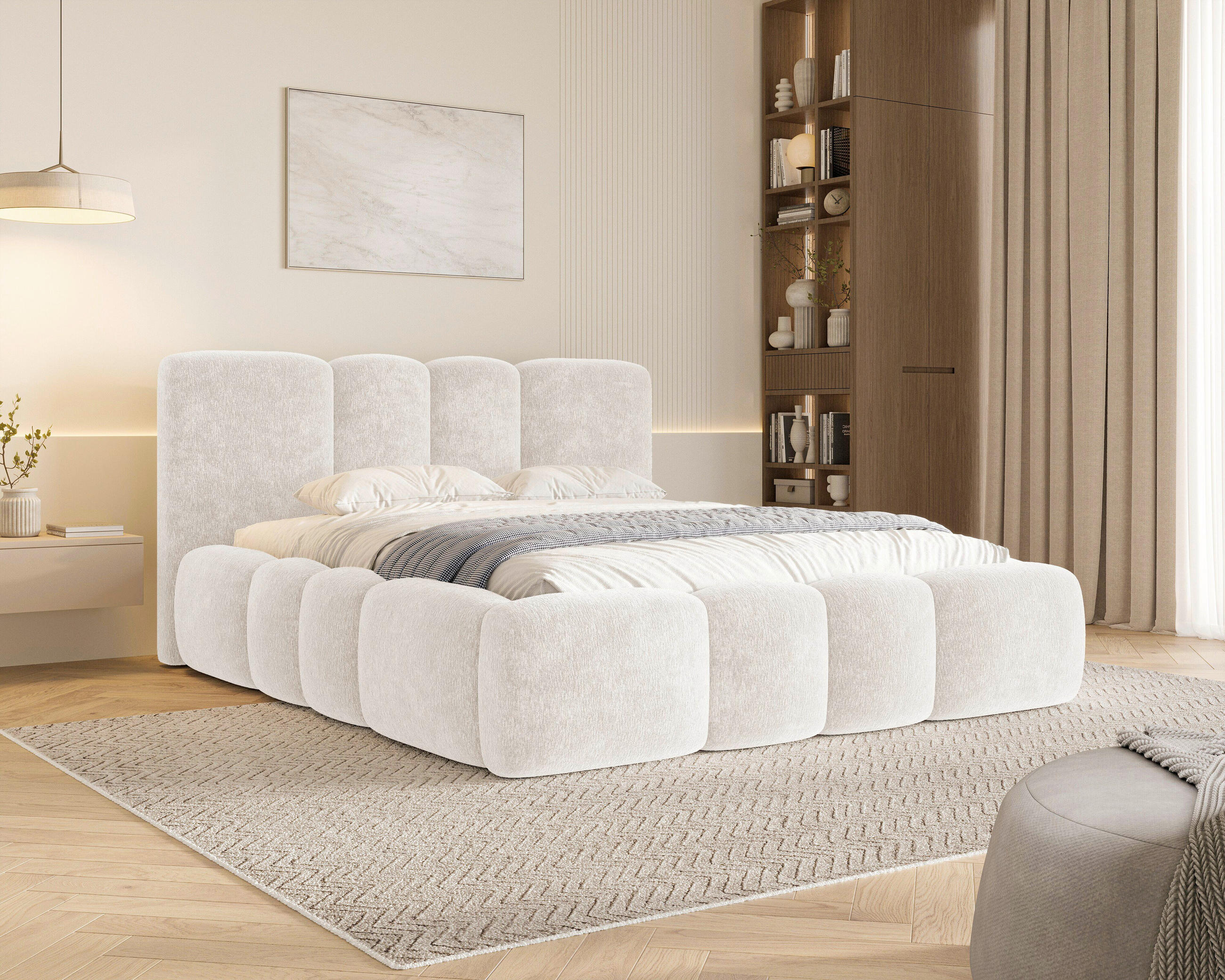 POLSTERBETT 140/200 cm,  in Beige, Lattenrost, Bettkasten,  - Beige/Schwarz, MODERN, Textil/Metall (140/200cm) - Livetastic