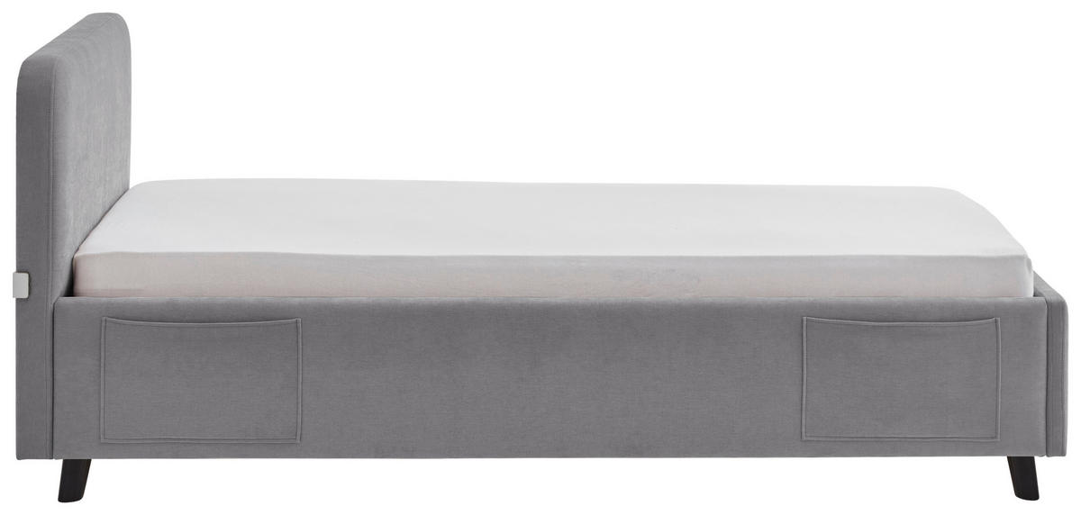 POLSTERBETT 90/200 cm,  in Grau, Schwarz, Betttasche,  - Schwarz/Grau, KONVENTIONELL, Holz/Textil (90/200cm) - Boxxx