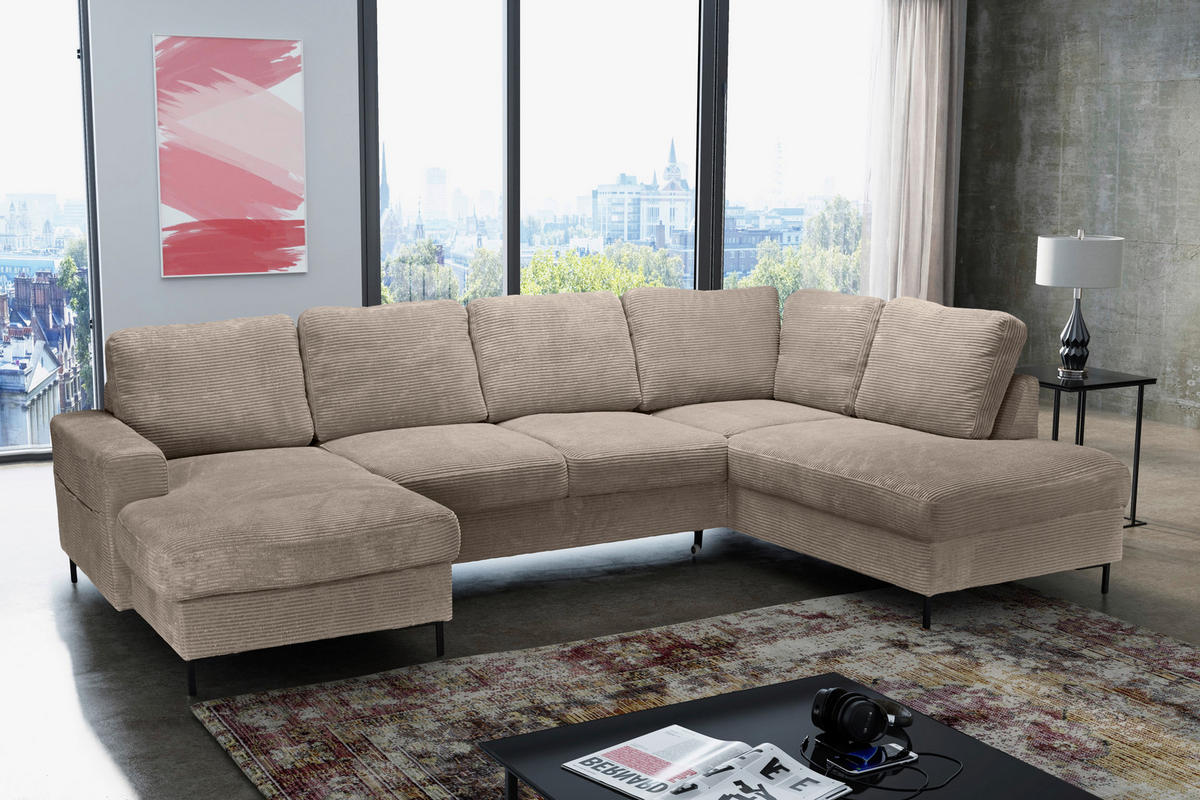 WOHNLANDSCHAFT Taupe Cord  - Taupe/Schwarz, KONVENTIONELL, Textil/Metall (148/303/197cm) - Carryhome