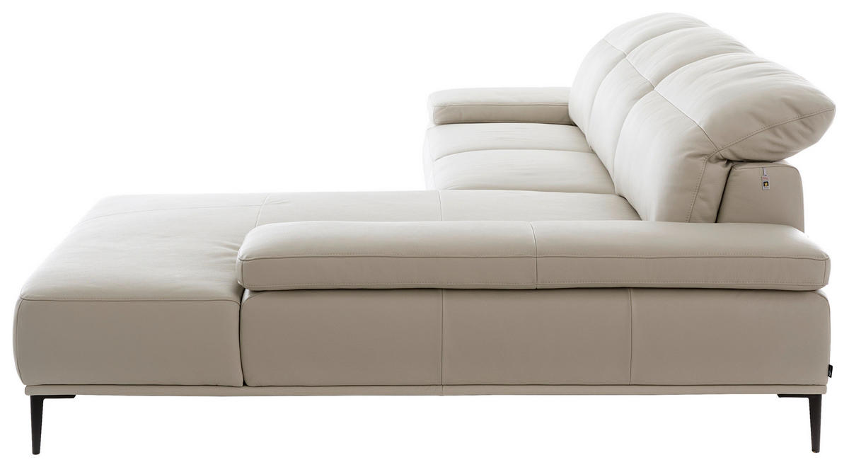 ECKSOFA Greige Echtleder Rücken echt  - Greige/Schwarz, MODERN, Leder/Metall (339/206cm) - Chilliano