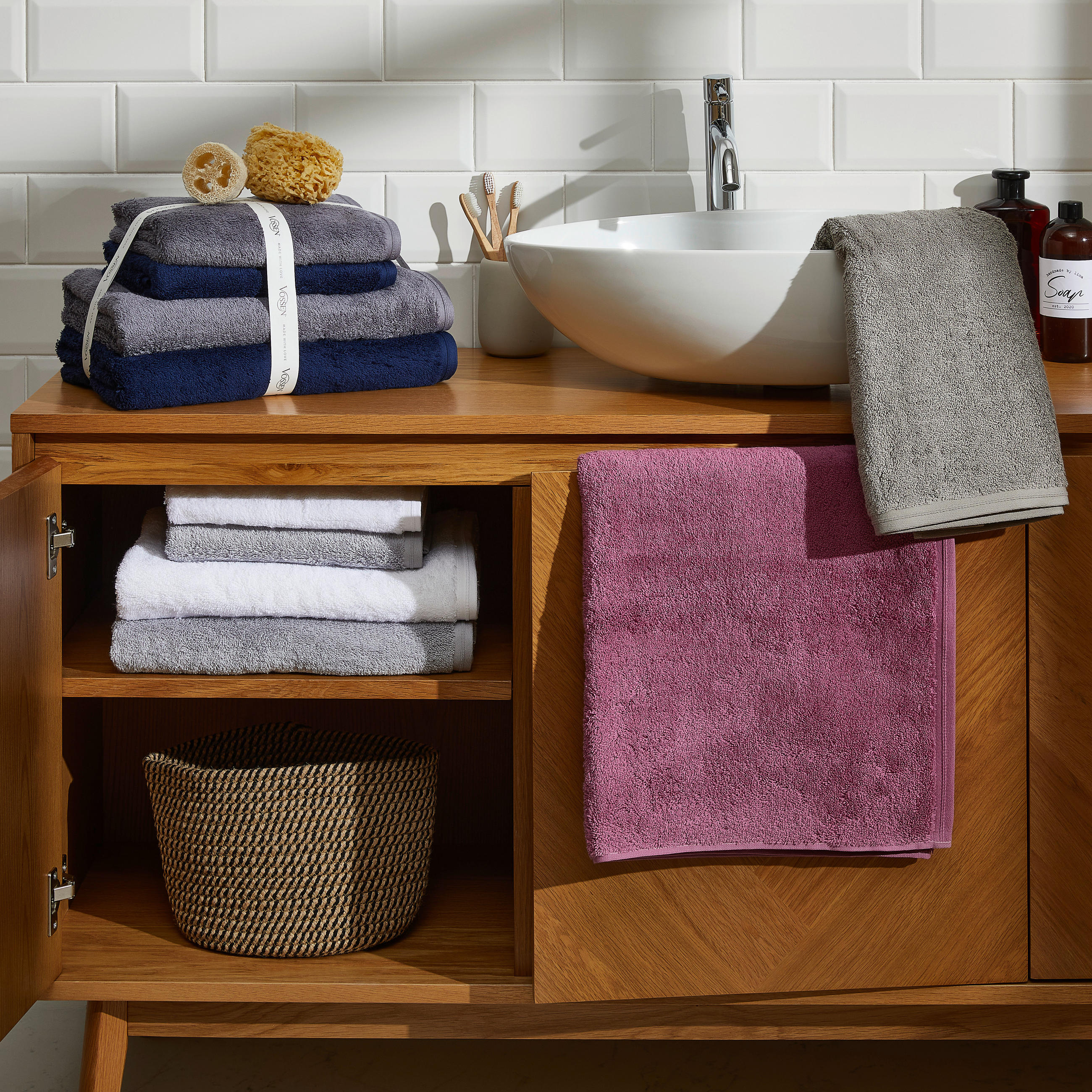 Thumbnail - Vossen Frottierset SET Vegan Life, Blau, Dunkelgrau, Textil, 4-teilig, Uni, hochwertige Qualität, Badtextilien, Handtuch...