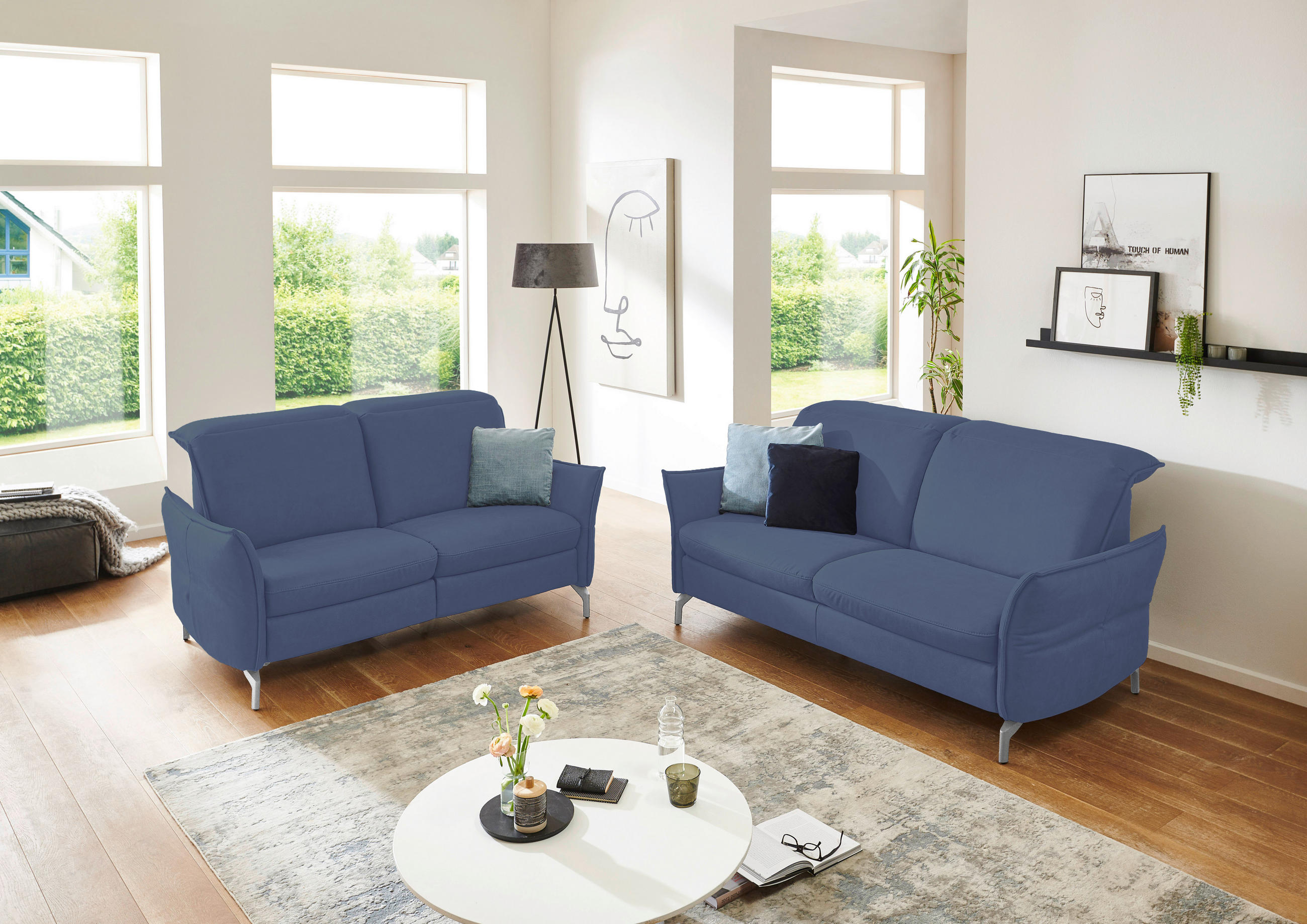 2,5-SITZER in Lederlook (vegan) Blau, Grau  - Blau/Grau, MODERN, Textil/Metall (185/89/109cm) - Livetastic