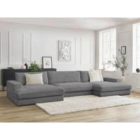 WOHNLANDSCHAFT LEONARD Dunkelgrau Cord  - Dunkelgrau/Schwarz, MODERN, Kunststoff/Textil (159/404/159cm)