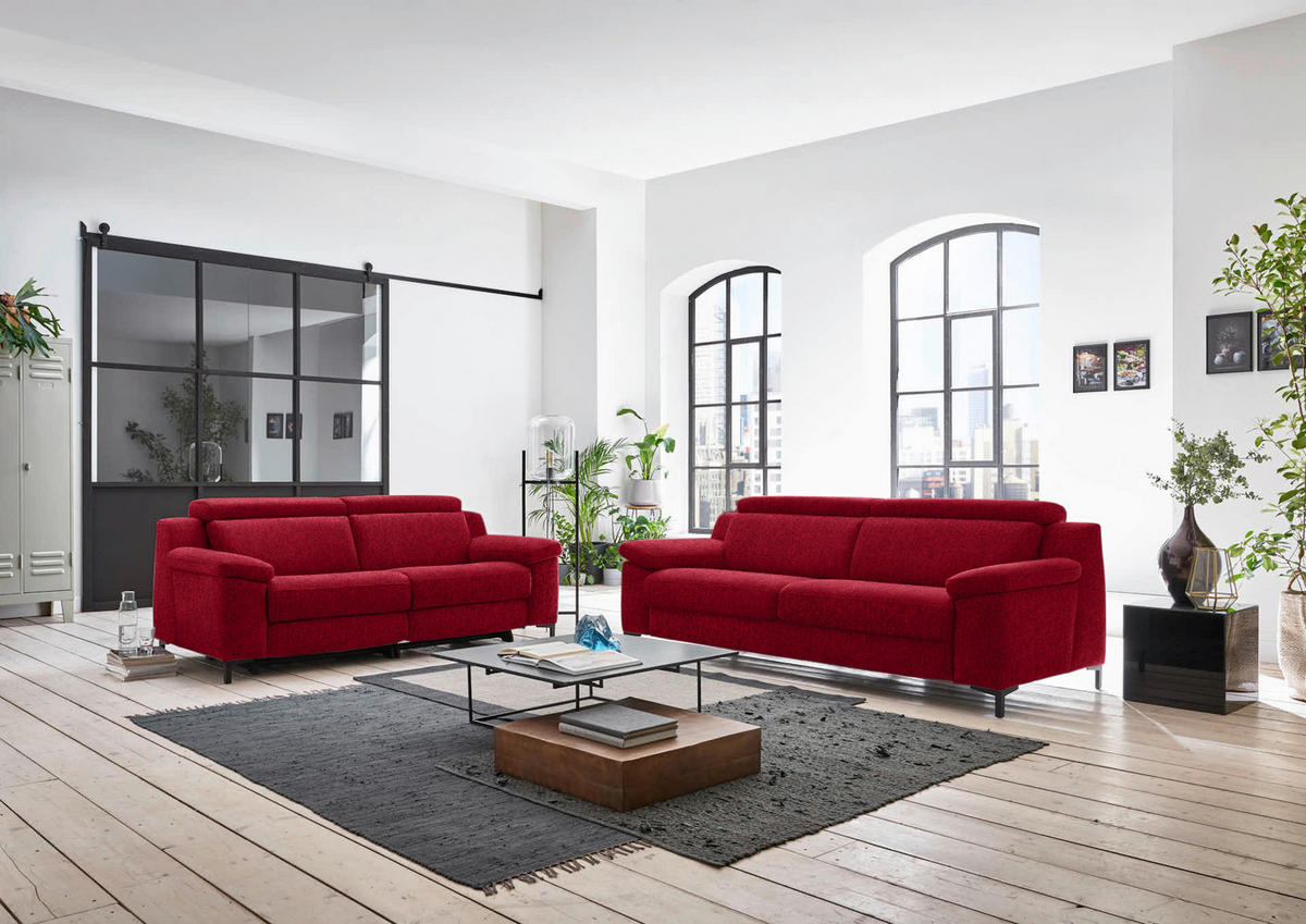 2,5-SITZER in Chenille Rot  - Rot/Schwarz, Design, Textil/Metall (188/84-104/104cm) - Valdera