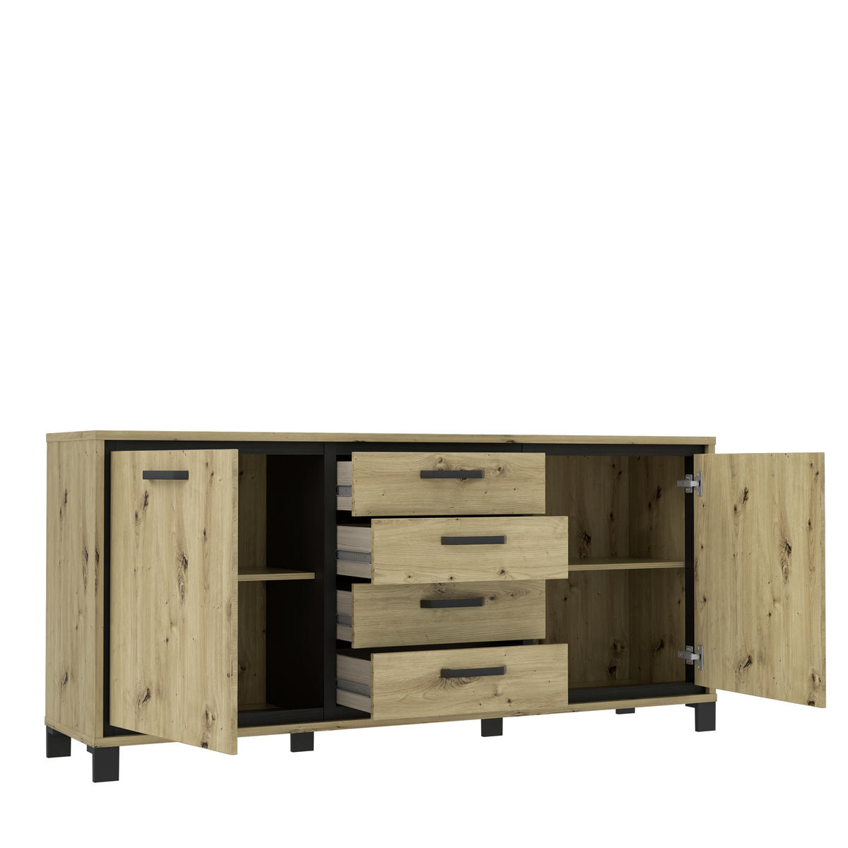 SIDEBOARD  in Schwarz, Eichefarben  - Eichefarben/Schwarz, Basics, Holzwerkstoff/Kunststoff (178.4cm) - Livetastic