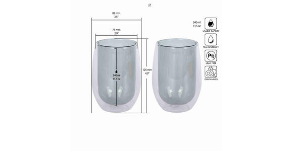 KAFFEEGLAS - Grau, KONVENTIONELL, Glas (7,5/12,5cm) - Novel