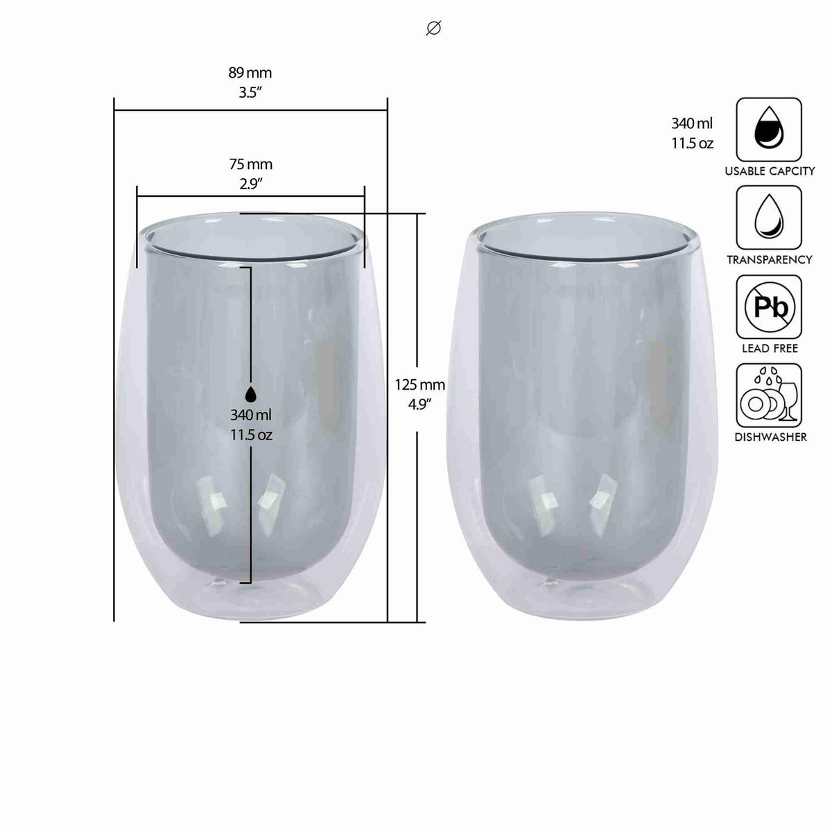 KAFFEEGLAS - Grau, KONVENTIONELL, Glas (7,5/12,5cm) - Novel