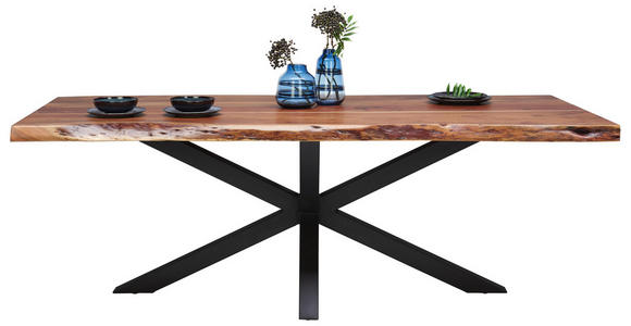 ESSTISCH in Holz, Metall 220/100/76 cm - Schwarz/Akaziefarben, Natur, Holz/Metall (220/100/76cm) - Landscape