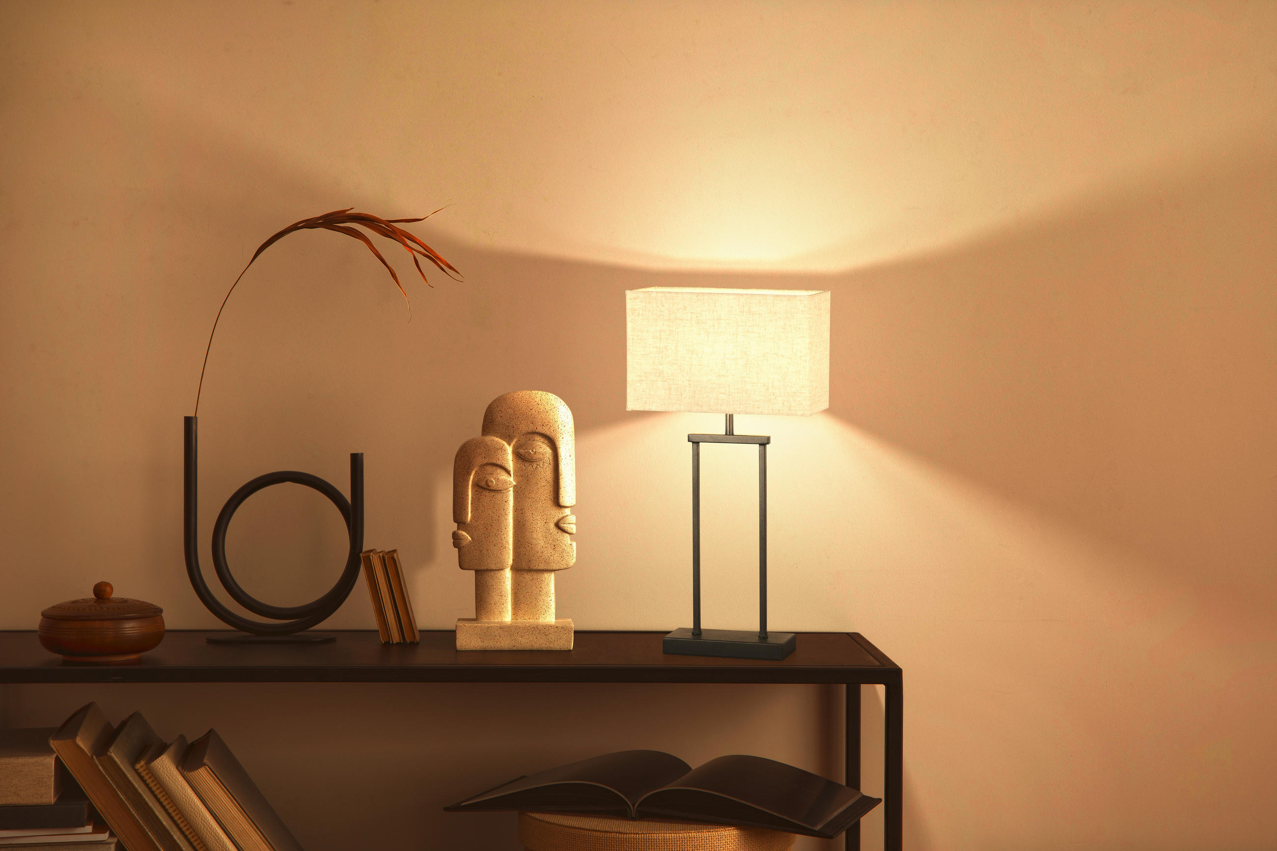 TISCHLEUCHTE - Sandfarben/Schwarz, Konventionell, Textil/Metall (27/12/52cm) - Fischer & Honsel