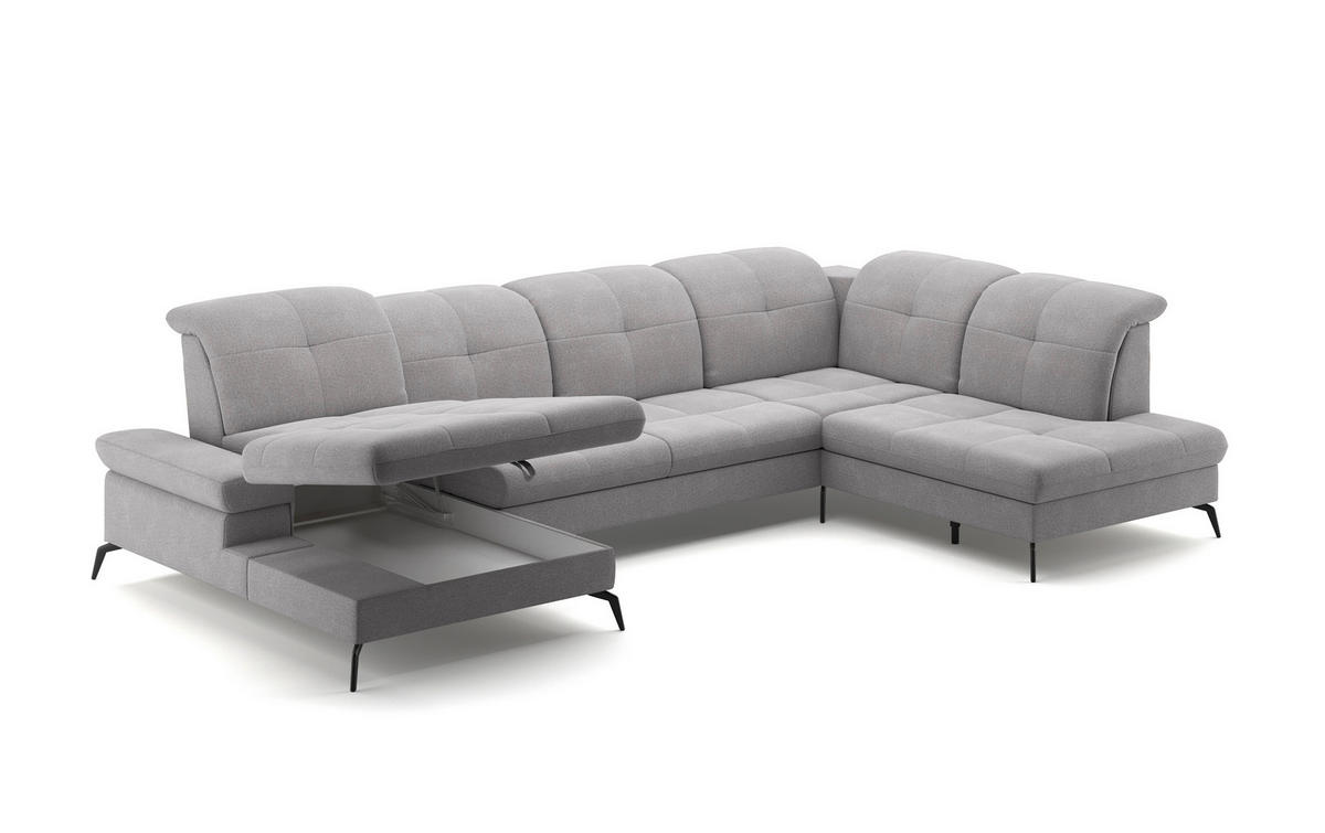 WOHNLANDSCHAFT in Flachgewebe Hellgrau  - Hellgrau/Schwarz, Konventionell, Textil/Metall (185/357/231cm) - Sit & More