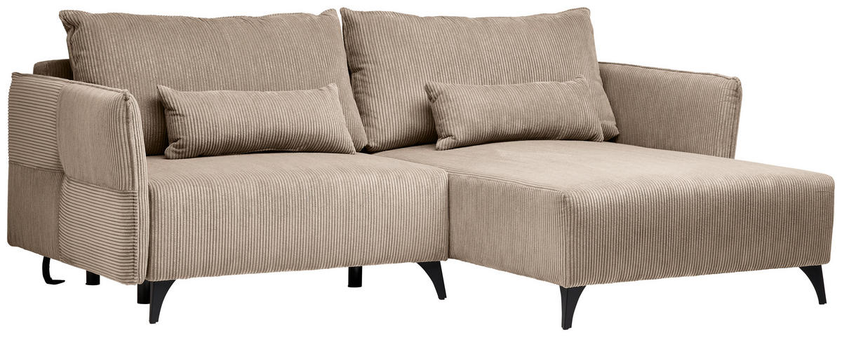 ECKSOFA Beige Cord  - Beige/Schwarz, Design, Textil/Metall (254/175cm) - Stylife