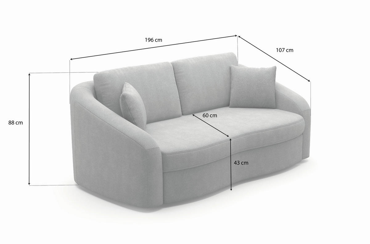 2,5-SITZER Mikrofaser Weiß  - Schwarz/Weiß, MODERN, Kunststoff/Textil (196/88/107cm) - Sit & More