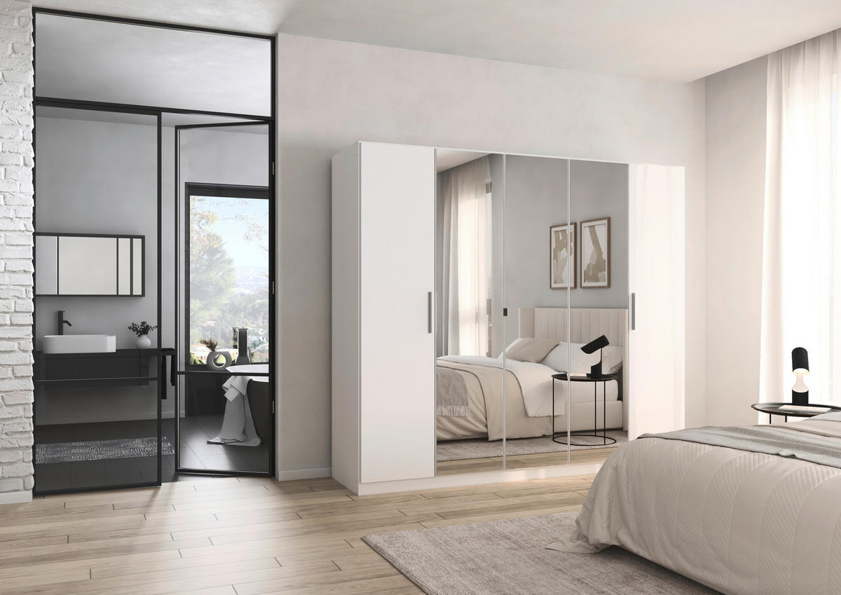 DREHTÜRENSCHRANK 226/197/54 cm,  in Weiß, 5-türig  - Alufarben/Weiß, KONVENTIONELL, Glas/Holzwerkstoff (226/197/54cm) - home24