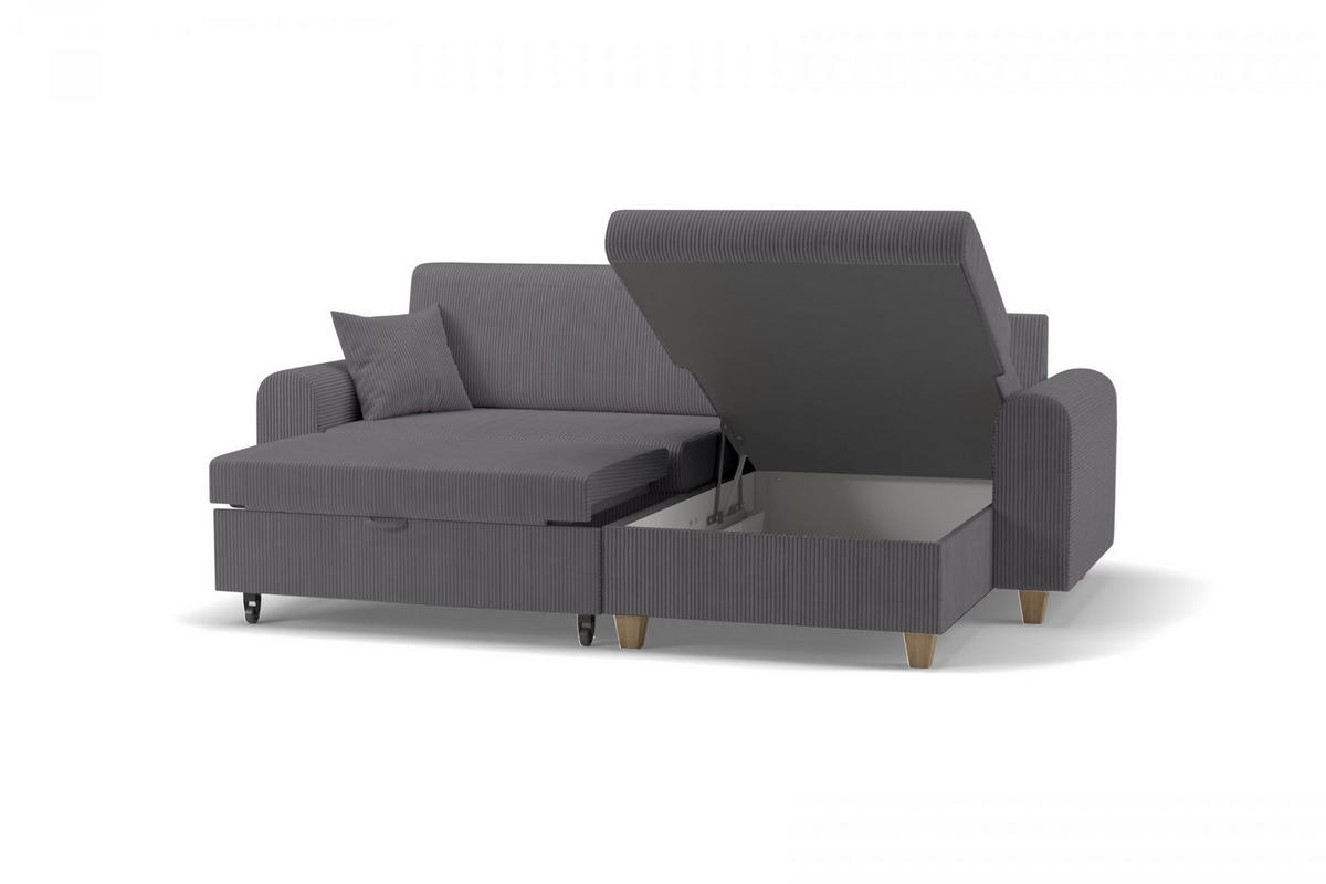 ECKSOFA CORD Grau Velours  - Beige/Buchefarben, Design, Holz/Textil (237/124cm) - MID.YOU