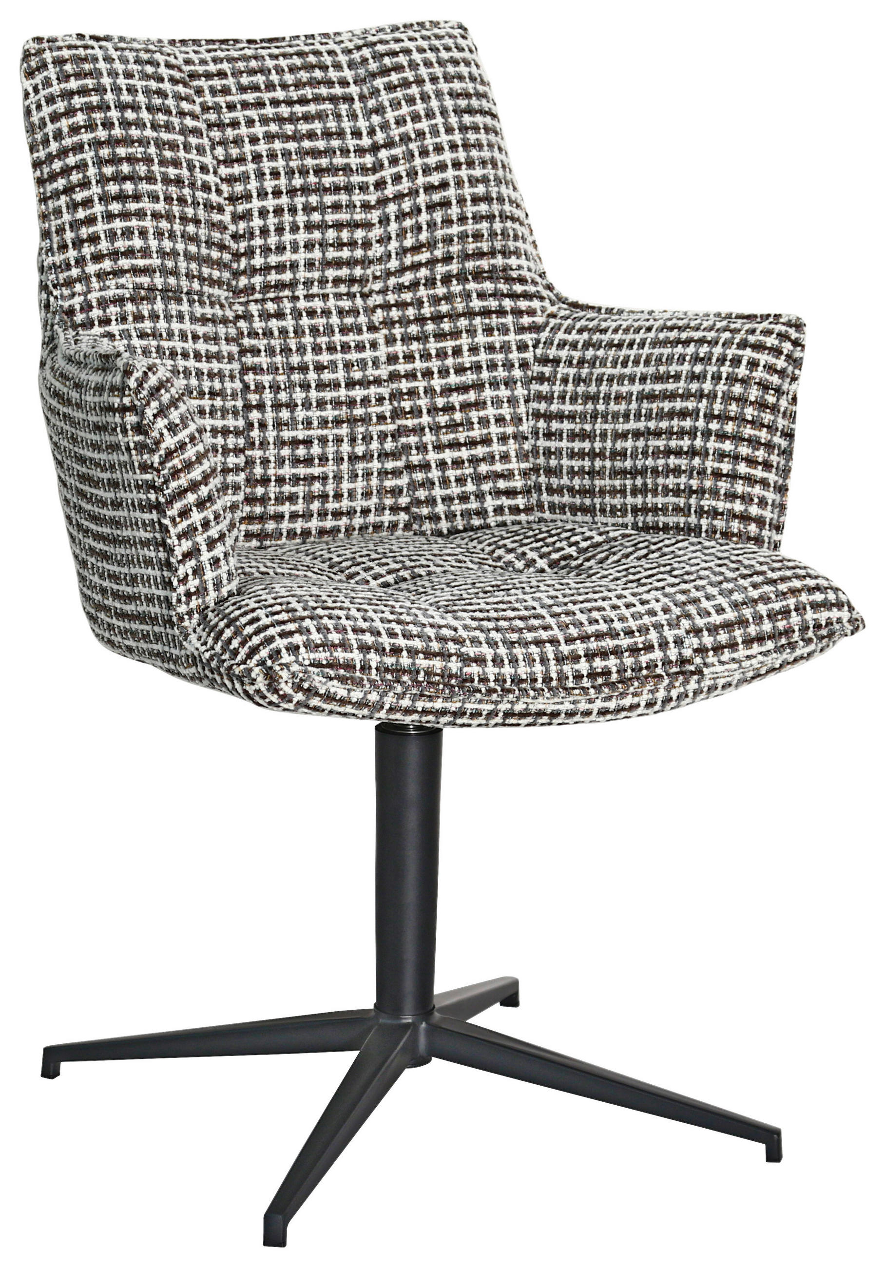 ARMLEHNSTUHL  Sitzfläche 360° drehbar, inklusive Armlehnen, automatische Rückholfunktion Chenille  Schwarz, Weiß, Graubraun  - Graubraun/Schwarz, MODERN, Textil/Metall (59,5/87,5/62,5cm) - Novel