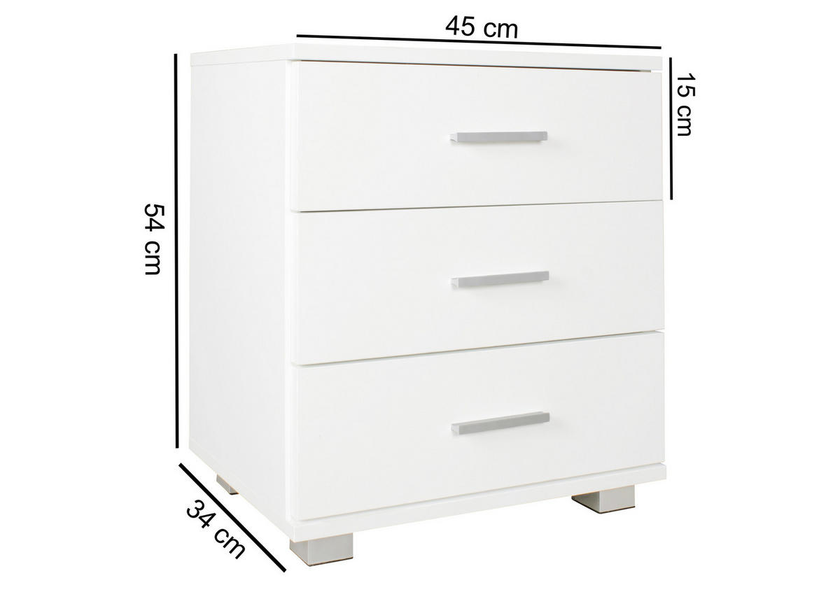 NACHTKÄSTCHEN 45/54/34 cm  in Weiss  - Weiss/Silberfarben, Konventionell, Holzwerkstoff/Kunststoff (45/54/34cm) - MID.YOU