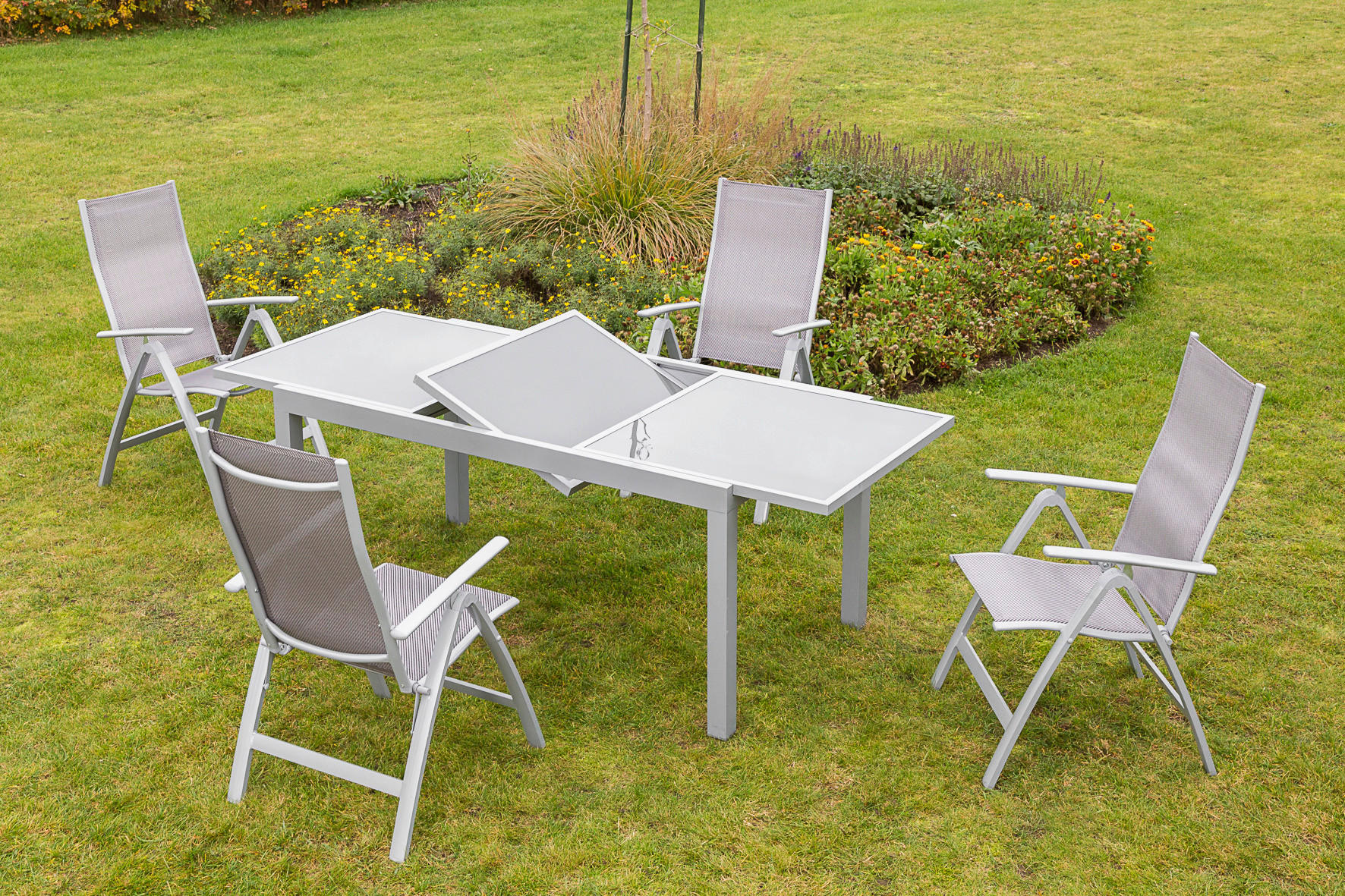GARTENTISCH 160-220/90/75 cm Metall, Glas rechteckig  - Silberfarben, KONVENTIONELL, Glas/Metall (160-220/90/75cm) - Gardenson