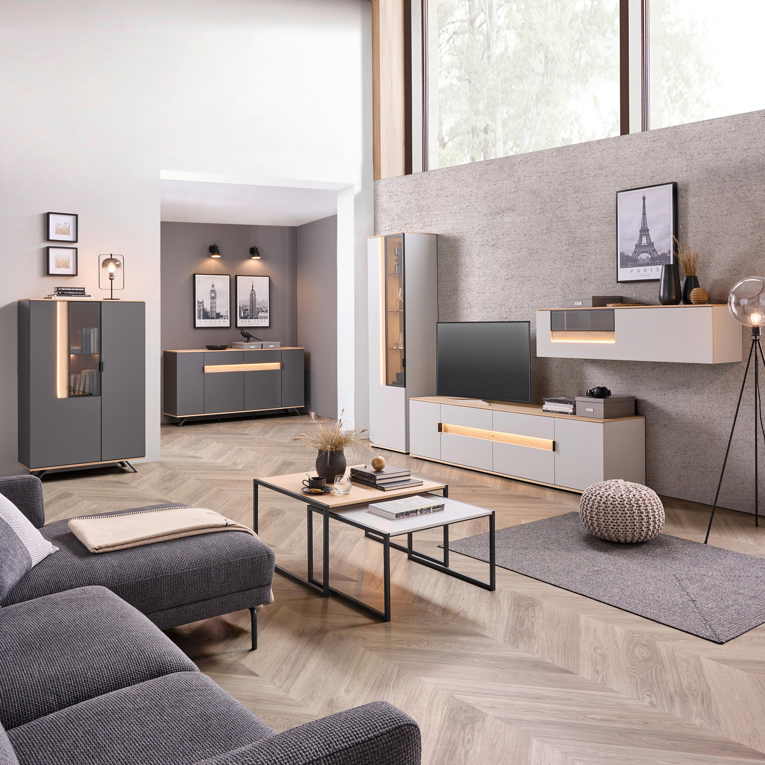 SIDEBOARD CREMONA  2 Schublade(n)  - Eichefarben/Hellgrau, MODERN, Holz/Holzwerkstoff (180,6/82/42cm) - Dieter Knoll