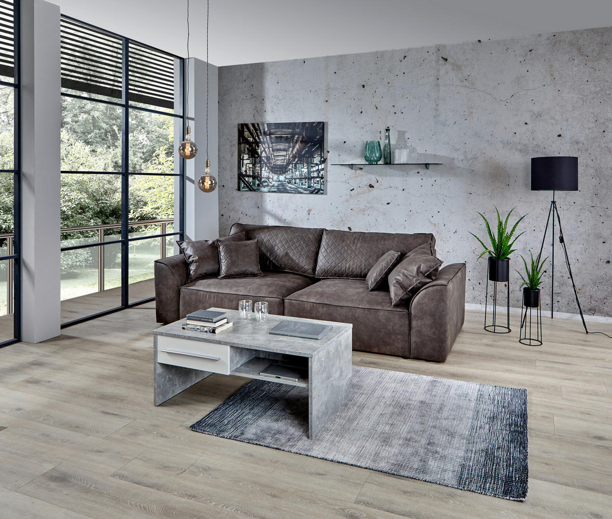 BIGSOFA Lederlook Grau  - Schwarz/Grau, LIFESTYLE, Kunststoff/Textil (270/87/112cm) - Livetastic