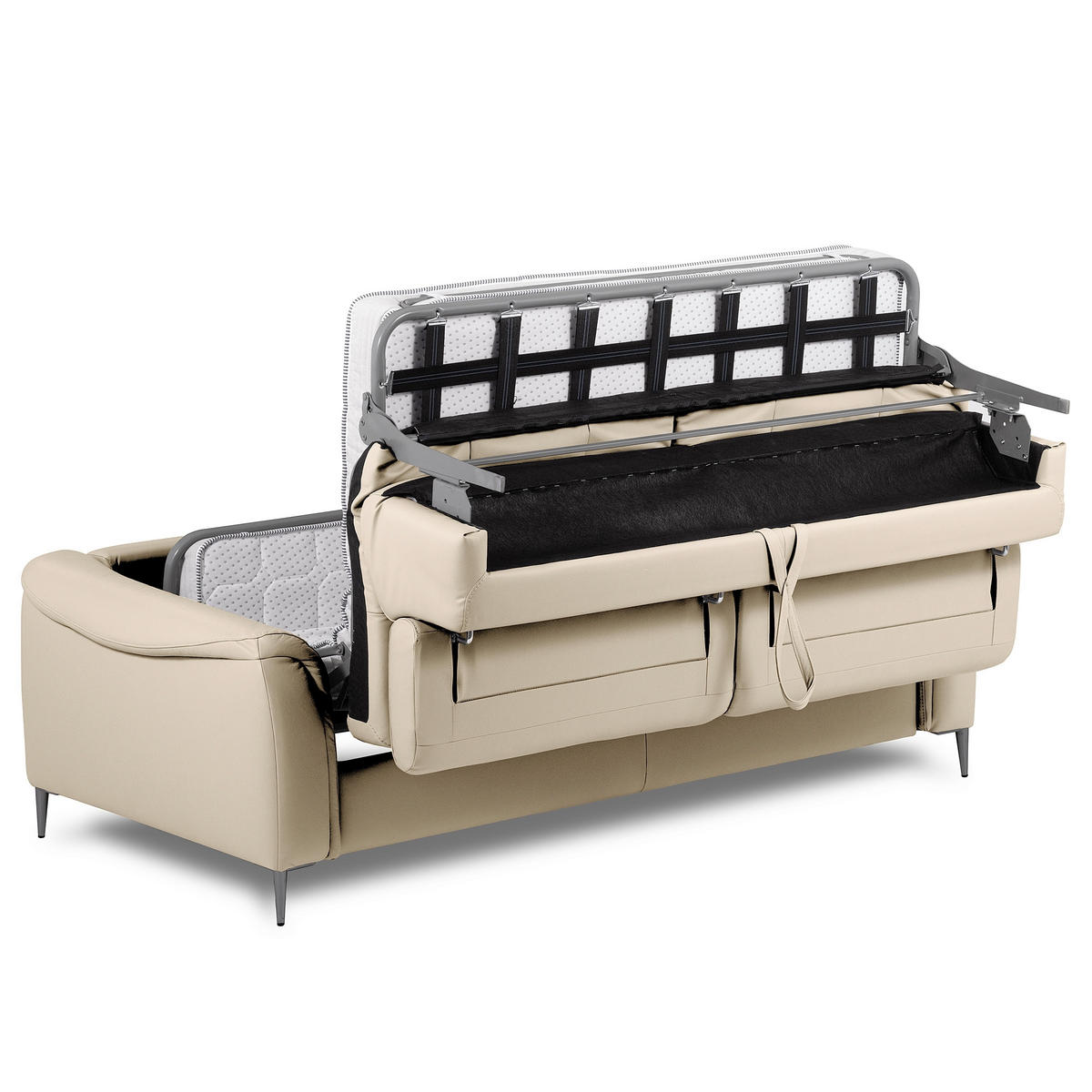 SCHLAFSOFA PAFOS Beige Echtleder Lederlook  - Beige/Schwarz, Design, Leder/Textil (203/77-98/103cm) - MID.YOU