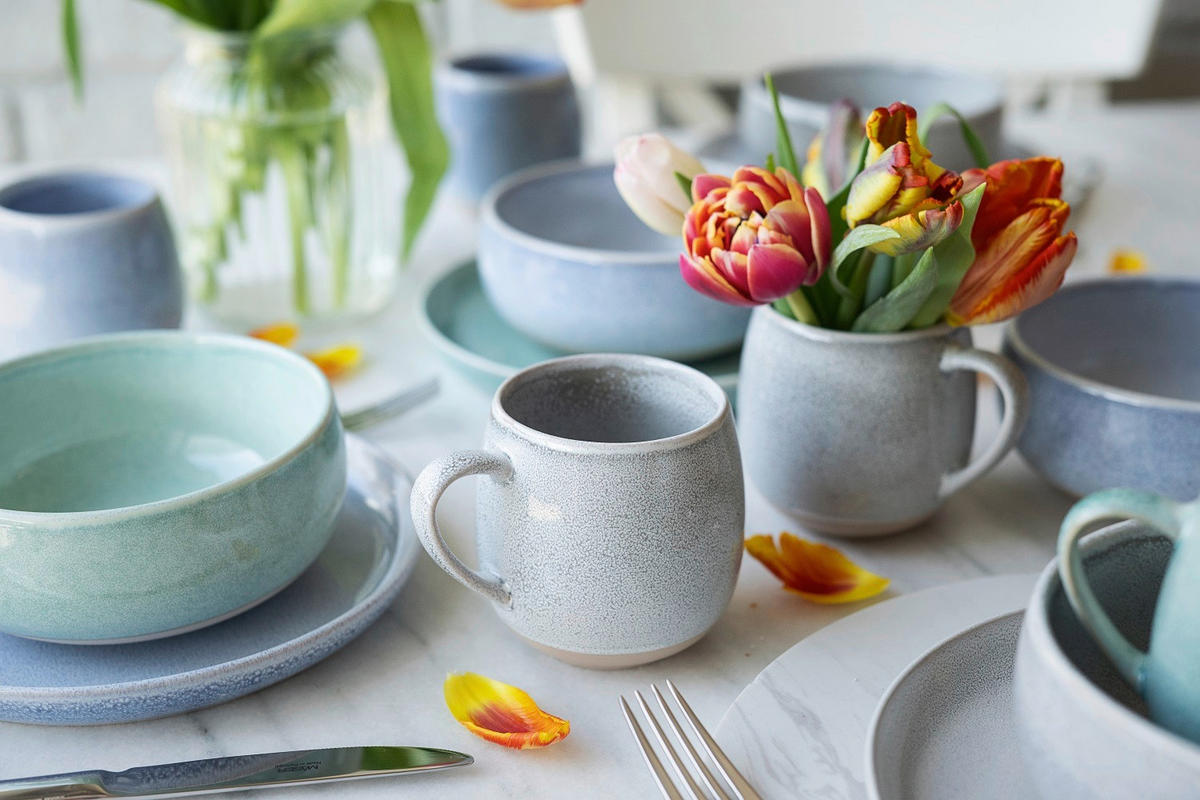 FRÜHSTÜCKSSERVICE Blau, Braun AQUATA 16-teilig 4 Personen  - Blau/Braun, Basics, Keramik - Mäser