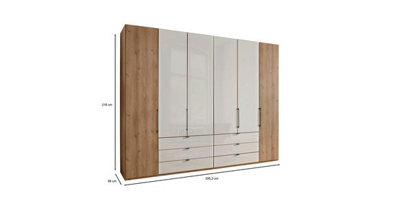 FALTTÜRENSCHRANK 300/216/58 cm 6-türig  - Schieferfarben/Eiche Bianco, KONVENTIONELL, Glas/Holzwerkstoff (300/216/58cm) - Dieter Knoll