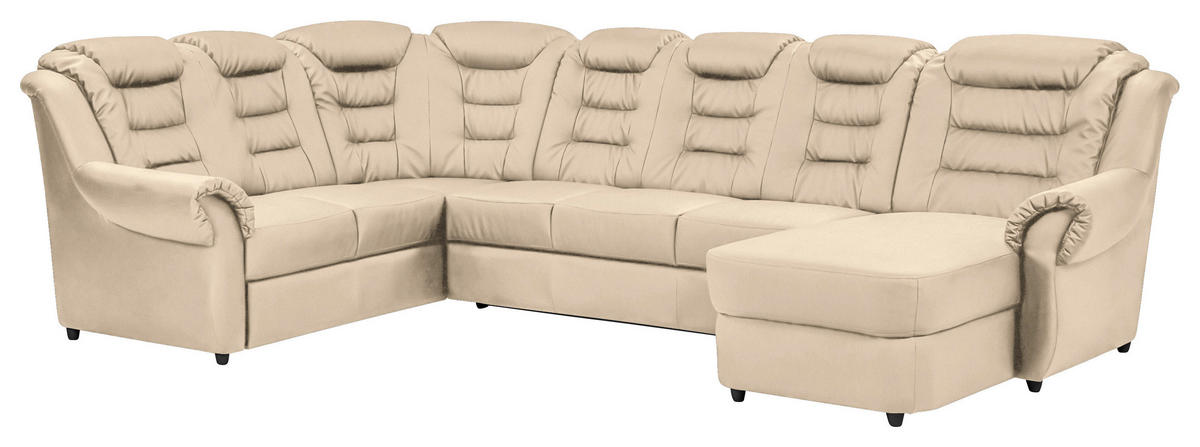 WOHNLANDSCHAFT in Lederlook Beige  - Beige/Schwarz, Konventionell, Kunststoff/Textil (216/333/165cm) - Livetastic