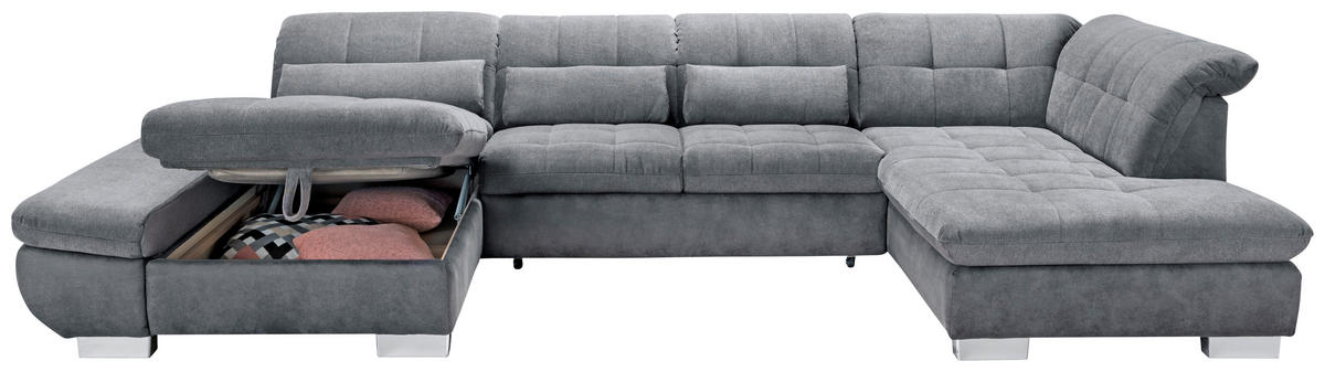 WOHNLANDSCHAFT in Mikrofaser Grau  - Chromfarben/Grau, Design, Kunststoff/Textil (204/350/211cm) - Xora