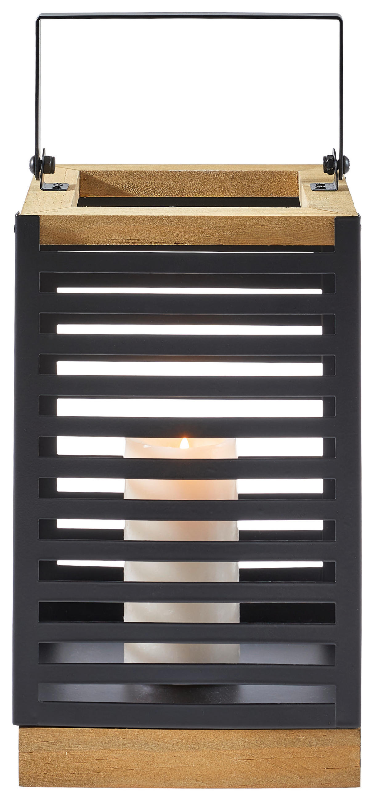 LATERNE - Schwarz/Braun, Basics, Holz/Metall (14/26/14cm) - Ambia Home