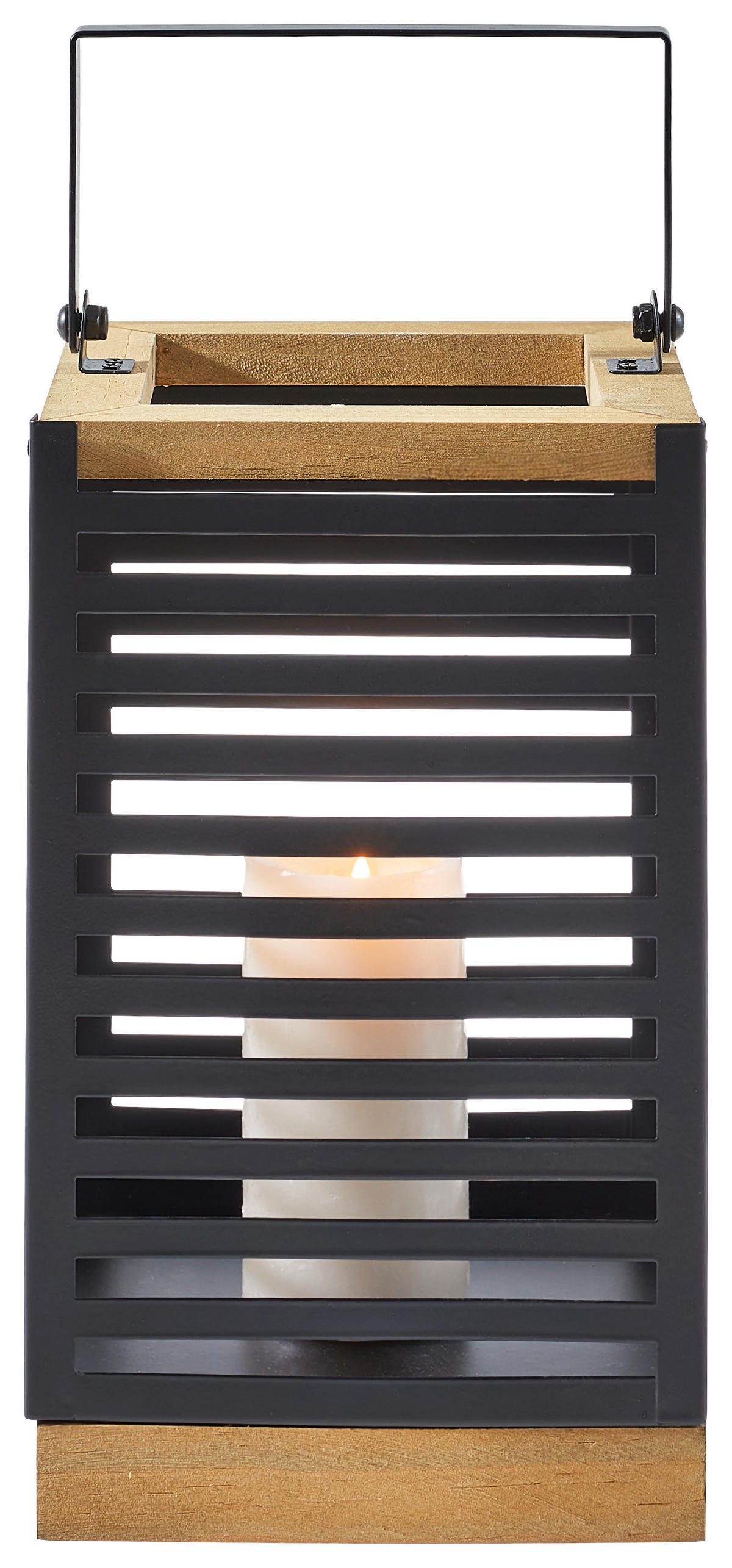 LATERNE - Schwarz/Braun, Basics, Holz/Metall (14/26/14cm) - Ambia Home