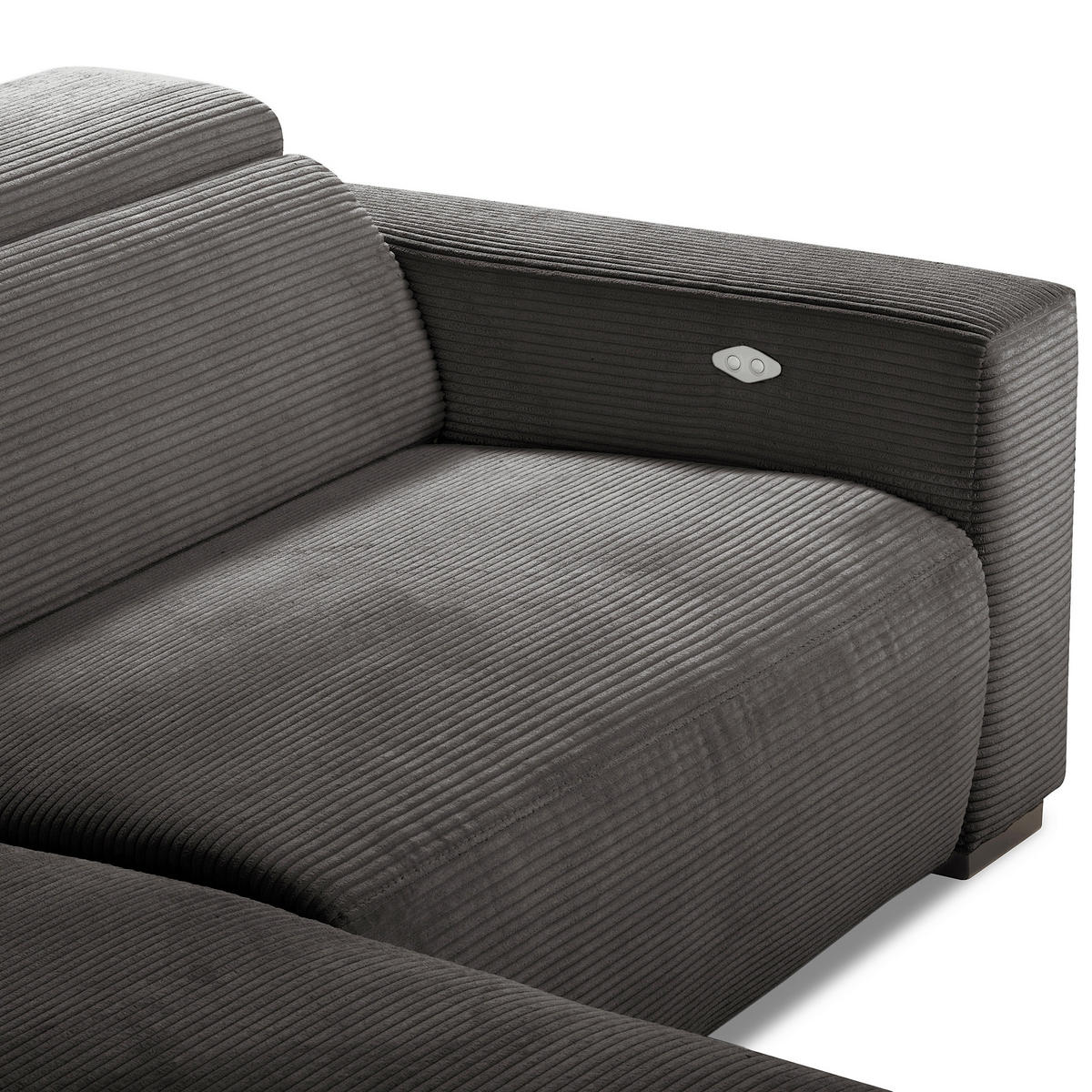 ECKSOFA RENO Grau Cord Relaxfunktion, Kopfteilverstellung  - Schwarz/Grau, Design, Kunststoff/Textil (184/248cm) - Livetastic