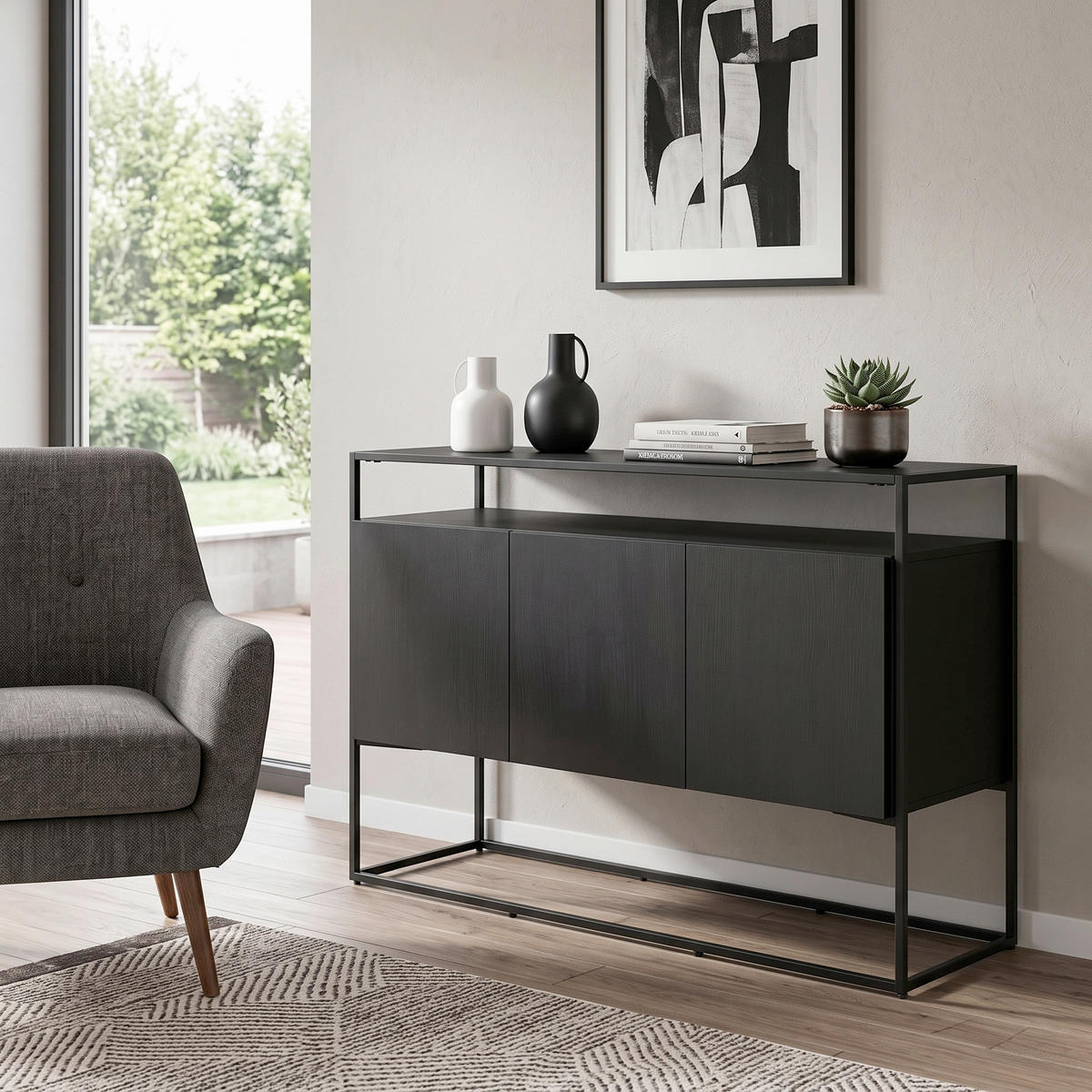 SIDEBOARD  120/80/45 cm  - Schwarz, Design, Holz/Metall (120/80/45cm) - Livetastic