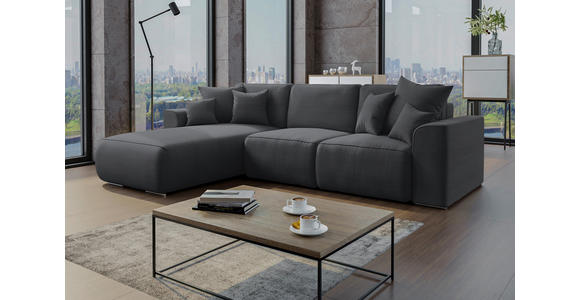 ECKSOFA Dunkelgrau Cord Zierkissen, Rückenkissen, Bettkasten, Schlaffunktion, Rücken echt, Liegefläche im Originalstoff  - Chromfarben/Dunkelgrau, KONVENTIONELL, Kunststoff/Textil (195/293cm) - Carryhome