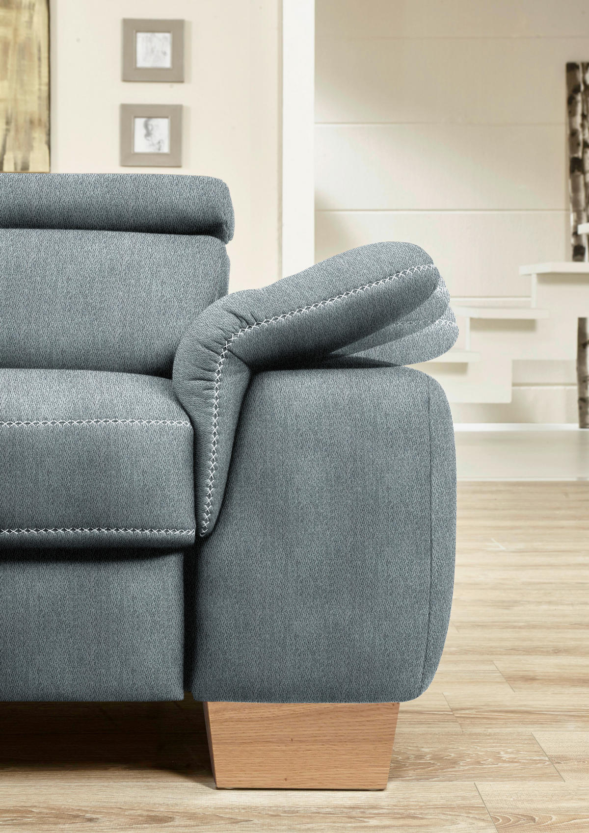 CANAPÉ D'ANGLE in Mikrofaser Blaugrau  - gris-bleu/beige, Natur, textile/bois (273/226cm) - Beldomo System