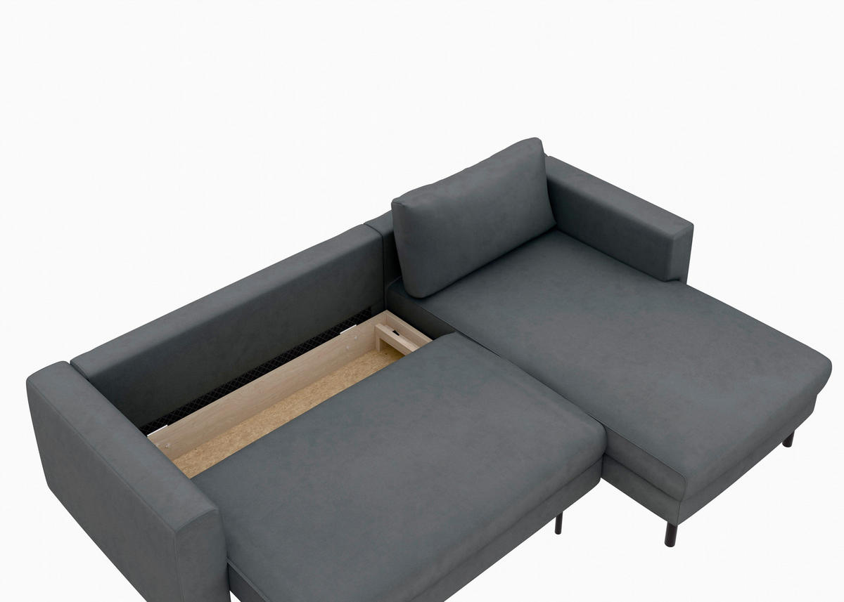 ECKSCHLAFSOFA  mit Rücken echt, Armteil links, Armteil rechts Cord Anthrazit  - Anthrazit/Schwarz, MODERN, Textil/Metall (232/161cm) - Trendmanufaktur