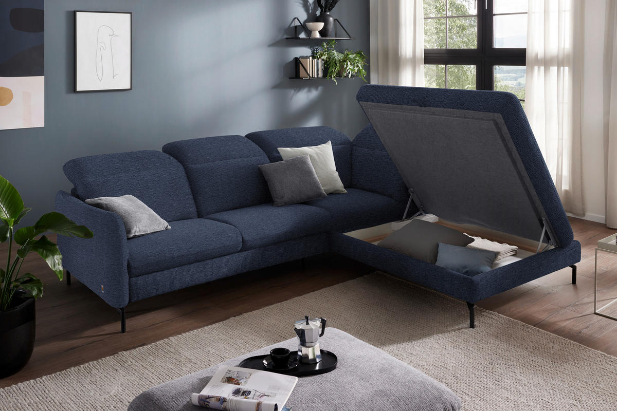 SAROKKANAPÉ textil sötétkék  - sötétkék/fekete, Design, textil/fém (299-313/233cm) - Dieter Knoll
