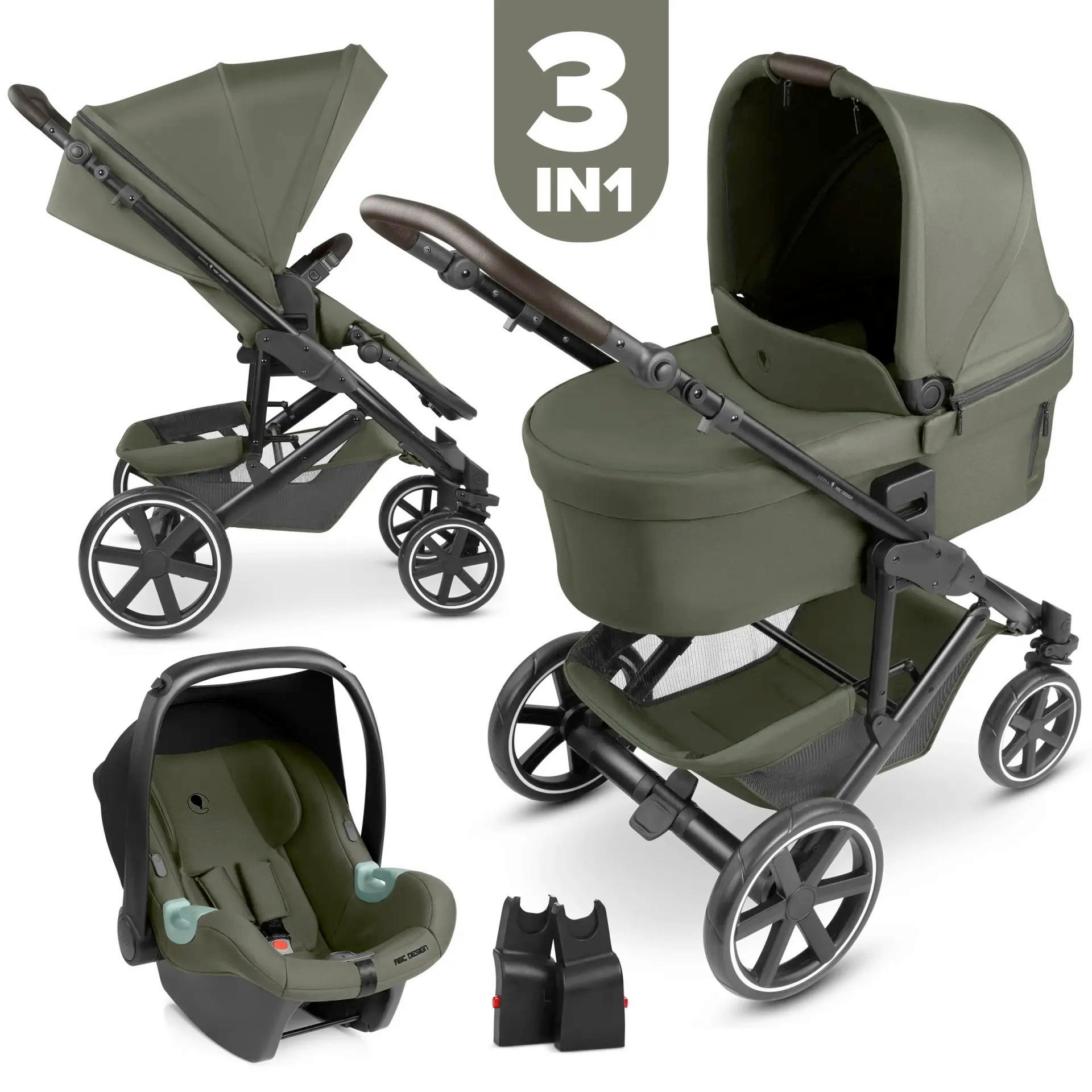 KINDERWAGENSET  Sierra All in One  Pea  - Smaragdgrün/Anthrazit, Basics, Textil/Metall (58,5/111/100cm) - ABC Design