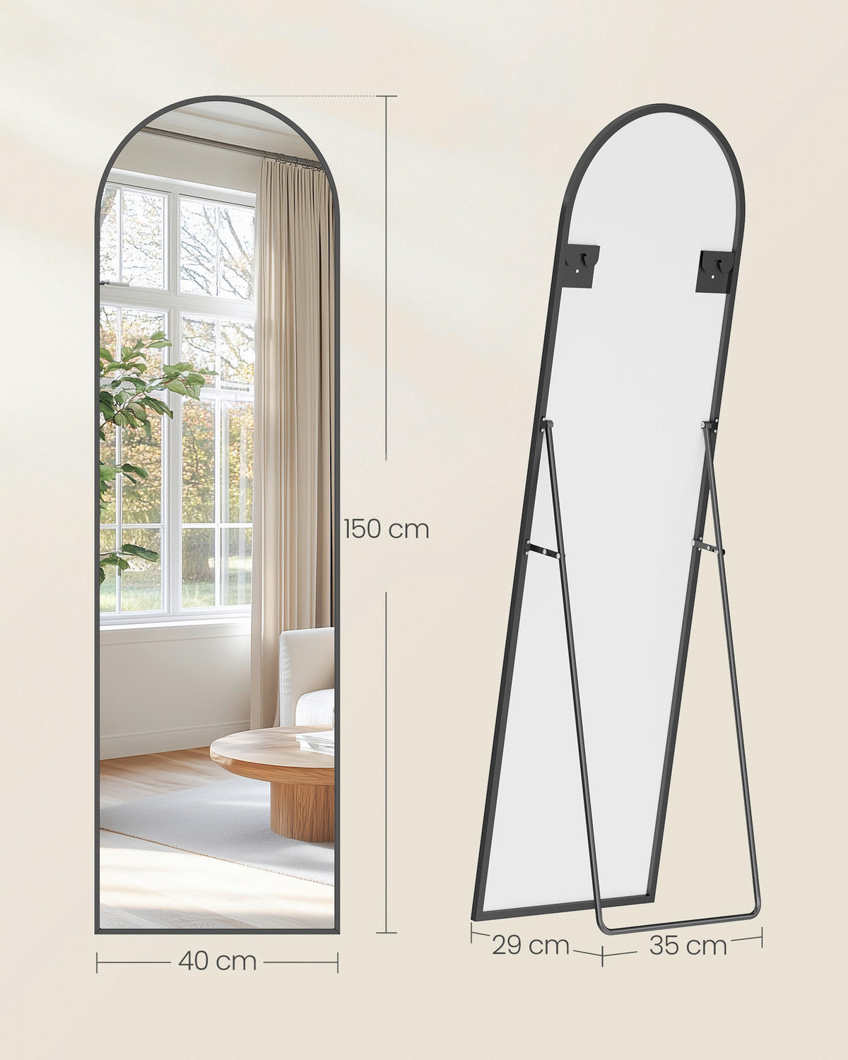 STANDSPIEGEL 40/150/29 cm  - Schwarz, Trend, Glas/Metall (40/150/29cm) - Boxxx