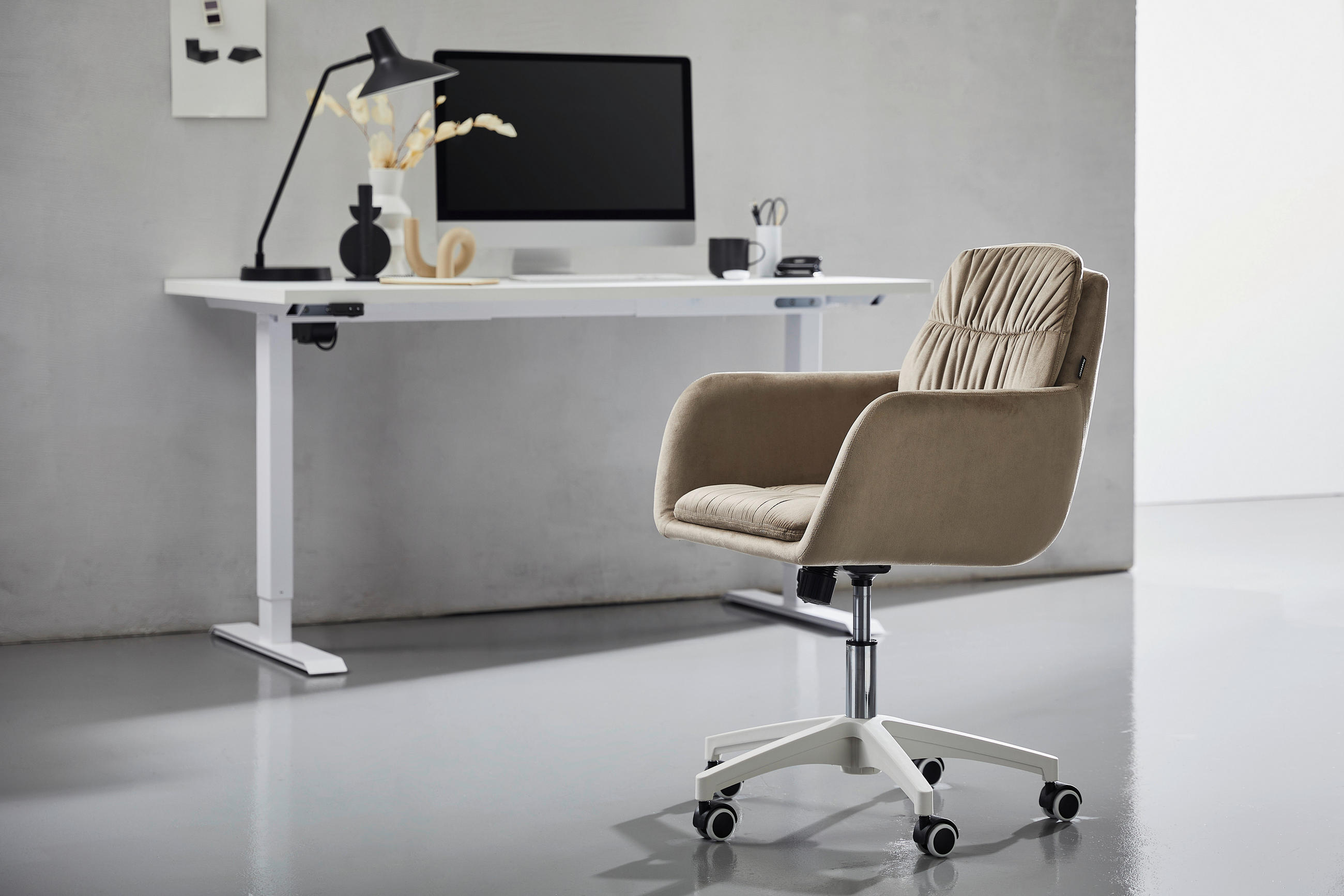 DREHSTUHL Samt Weiß, Taupe - Taupe/Weiß, MODERN, Kunststoff/Textil (58/80-91/63cm) - Livetastic