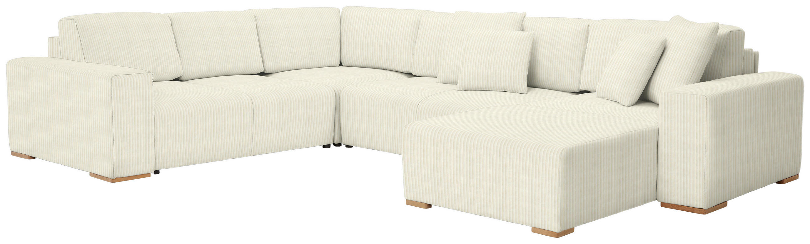 WOHNLANDSCHAFT Creme Cord  - Buchefarben/Creme, KONVENTIONELL, Holz/Kunststoff (283/371/208cm) - Livetastic