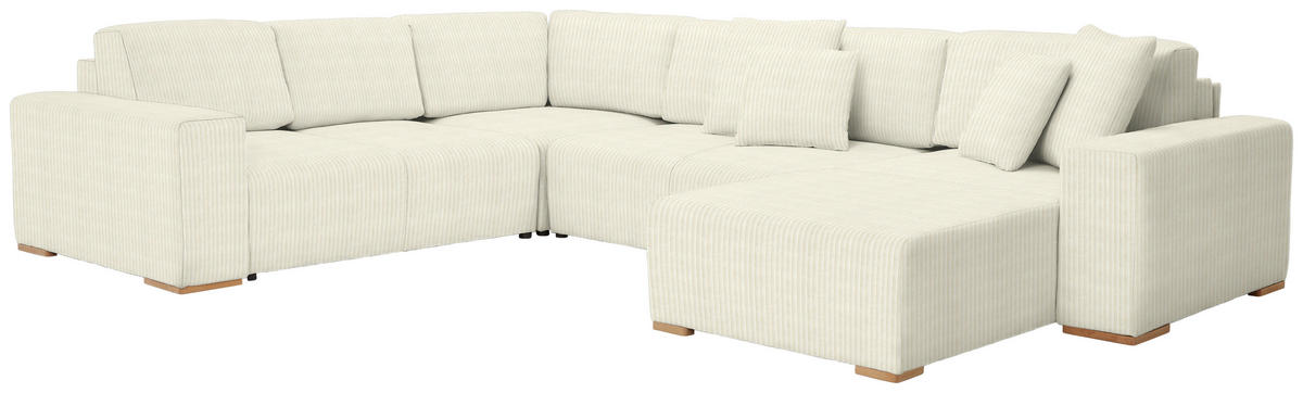 WOHNLANDSCHAFT in Cord Creme  - Buchefarben/Creme, KONVENTIONELL, Holz/Kunststoff (283/371/208cm) - Livetastic