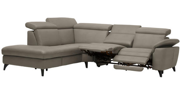 ECKSOFA in Echtleder Graubraun  - Graubraun/Schwarz, Design, Leder/Metall (239/289cm) - Cantus