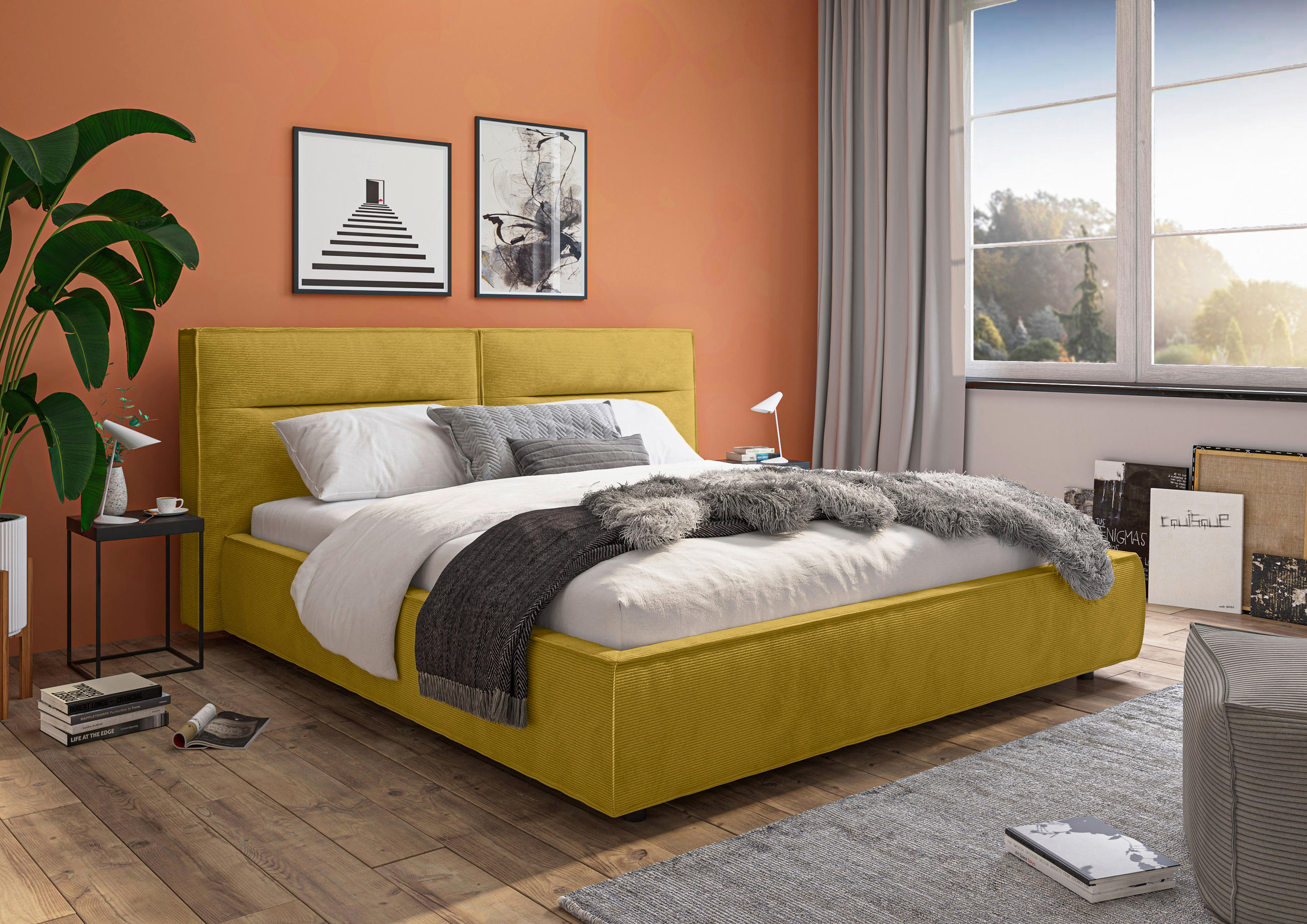 POLSTERBETT 200/200 cm  in Currygelb  - Currygelb/Schwarz, Design, Kunststoff/Textil (200/200cm) - Lomoco