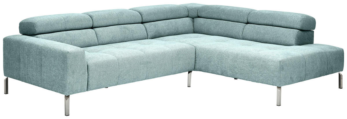 ECKSOFA Salbeigrün Flachgewebe  - Chromfarben/Salbeigrün, KONVENTIONELL, Textil/Metall (282/224cm) - Hom`in