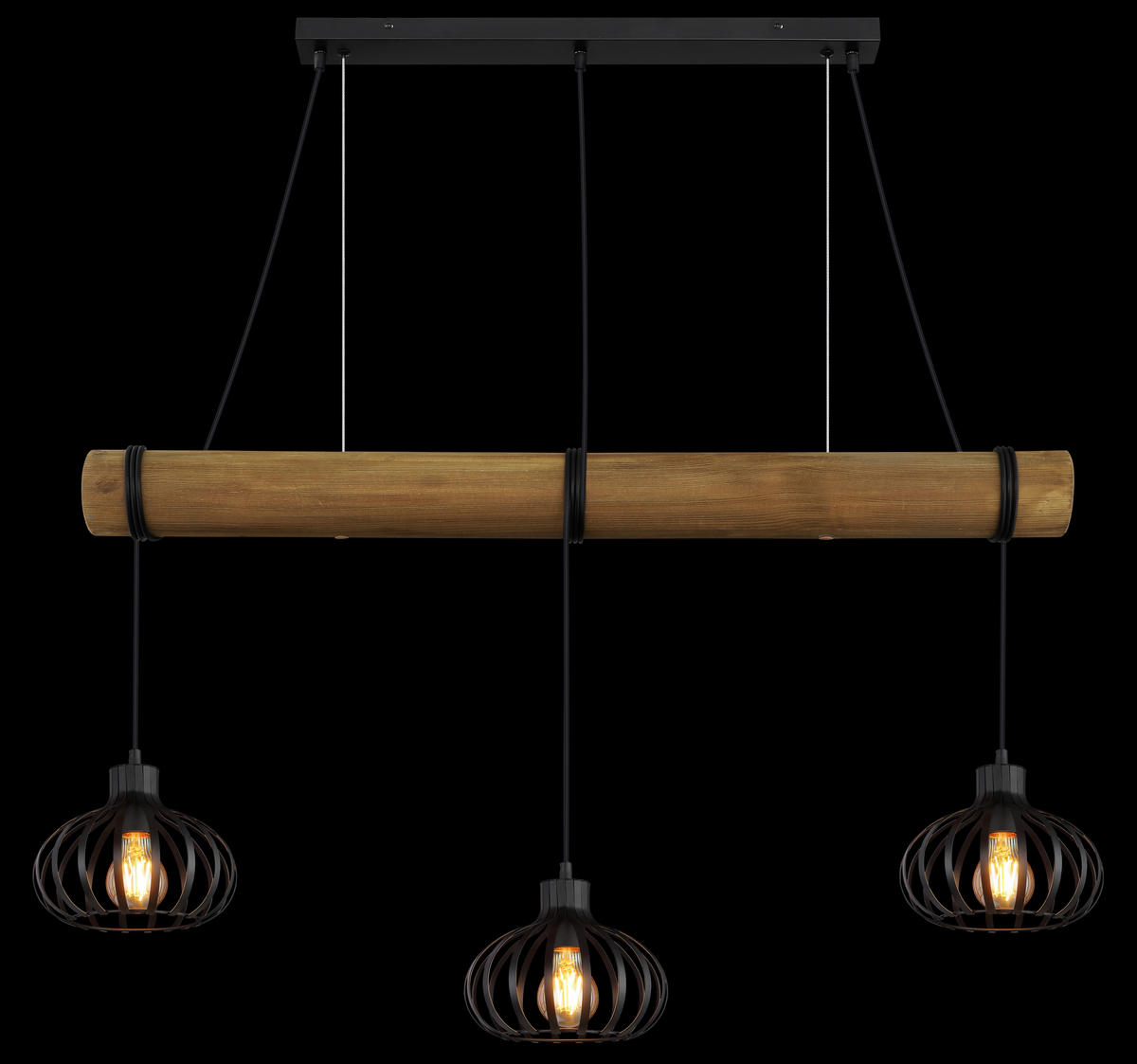 HÄNGELEUCHTE Caldwell 100/20/150 cm  - Schwarz/Braun, Natur, Holz/Kunststoff (100/20/150cm) - Globo